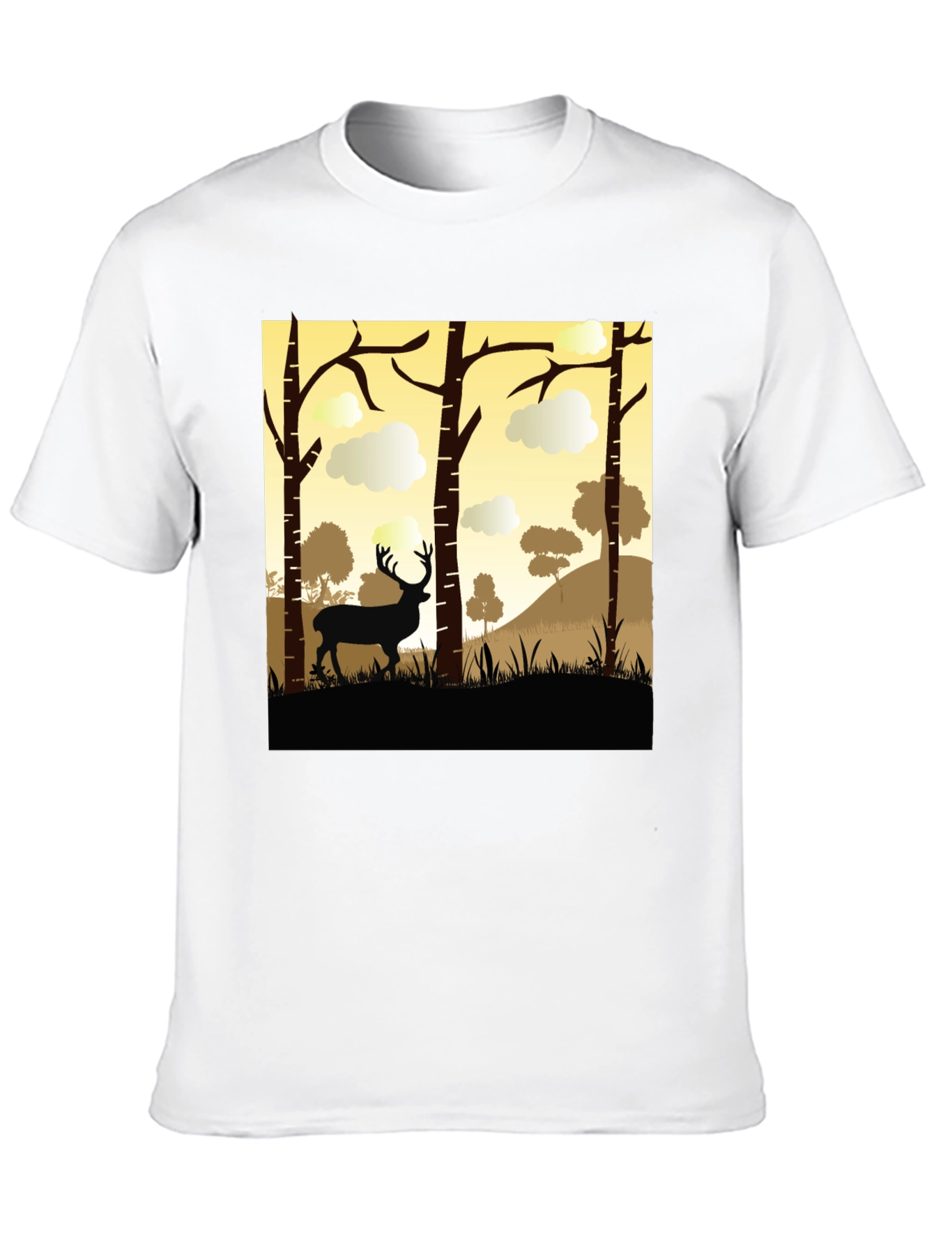 Black Deer Silhouette Forest Graphic Tee