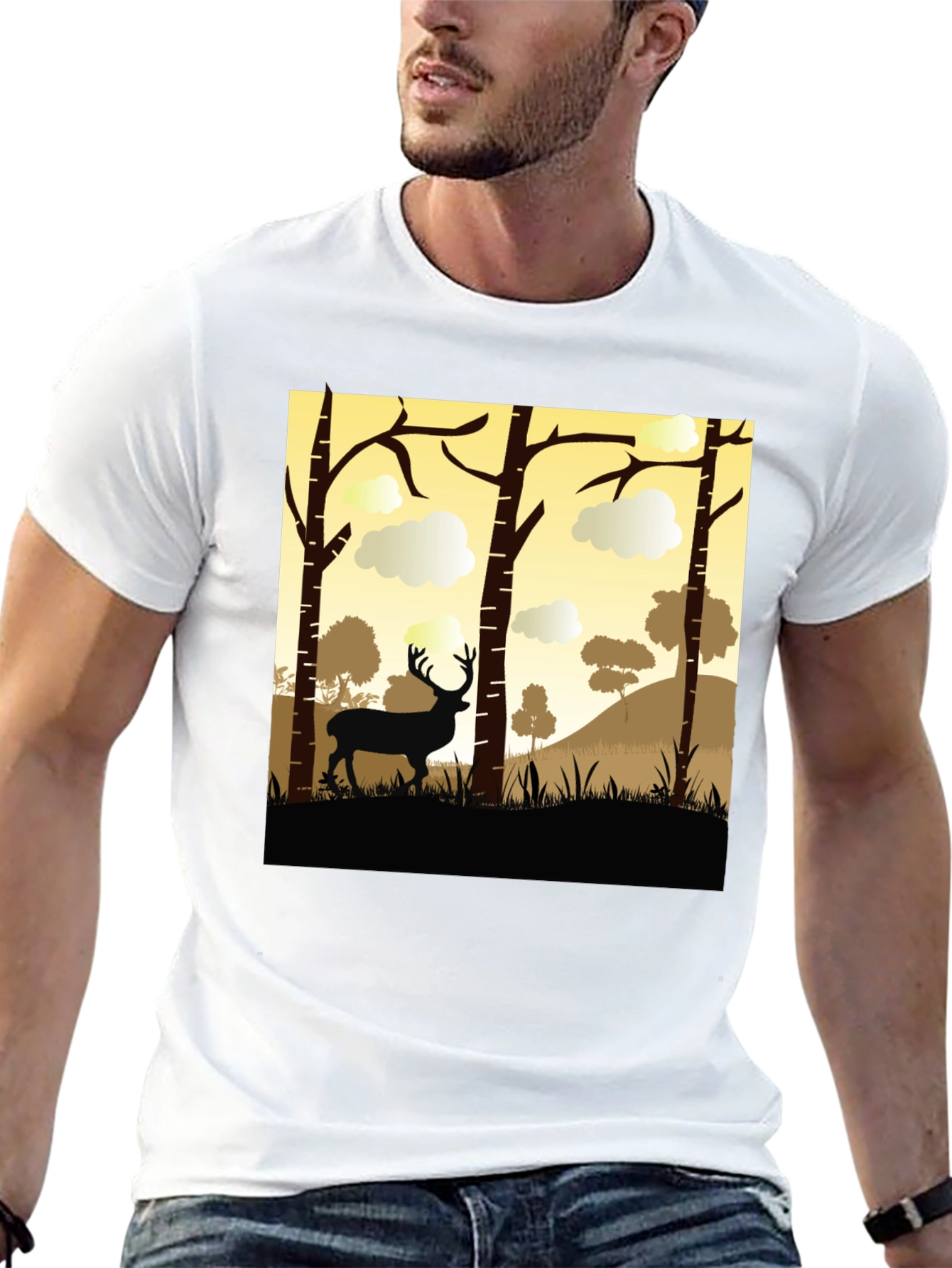 Black Deer Silhouette Forest Graphic Tee