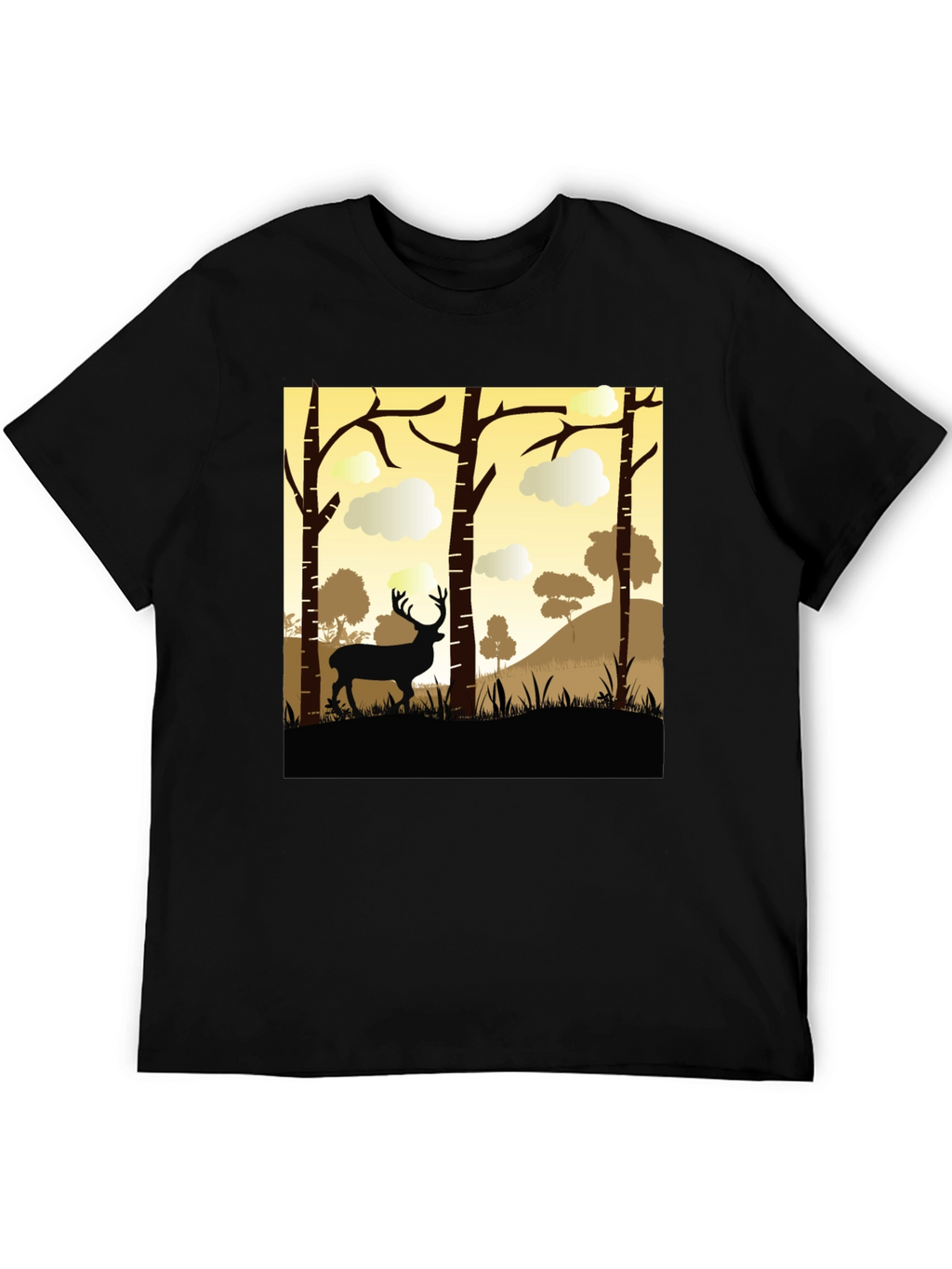 Black Deer Silhouette Forest Graphic Tee