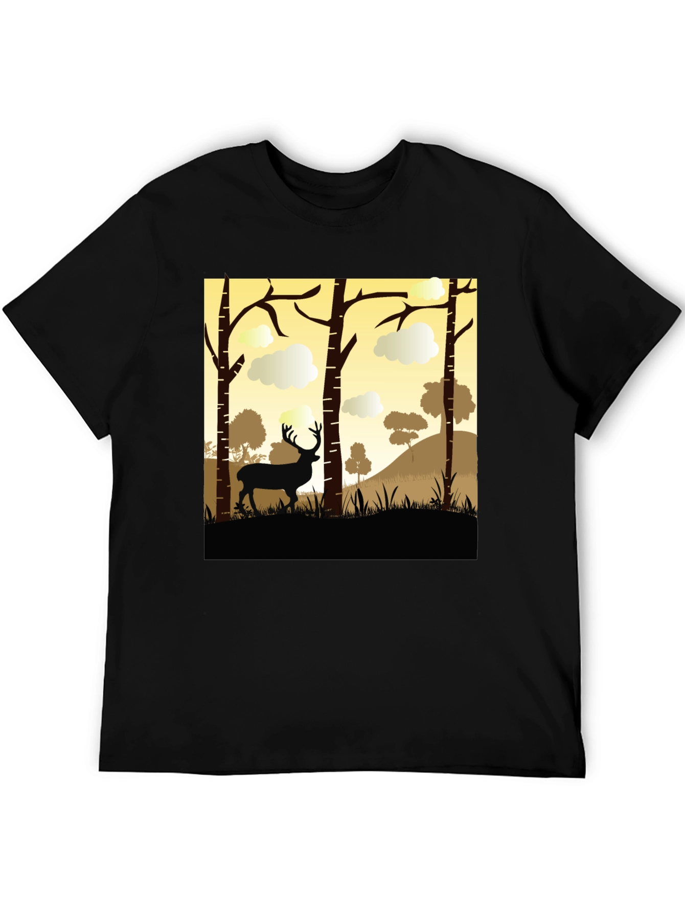 Black Deer Silhouette Forest Graphic Tee