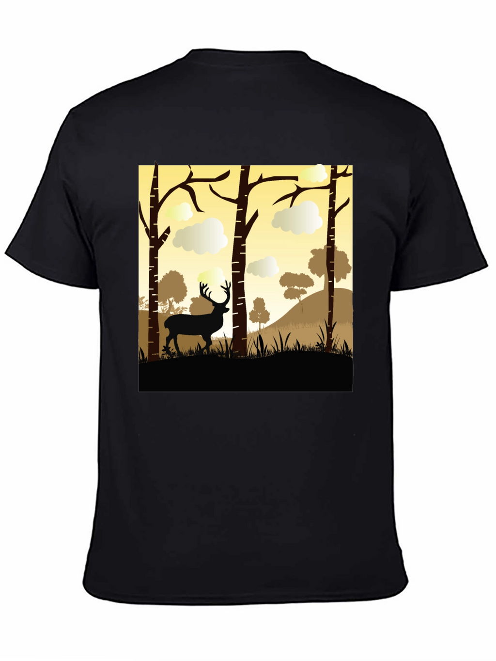 Black Deer Silhouette Forest Graphic Tee