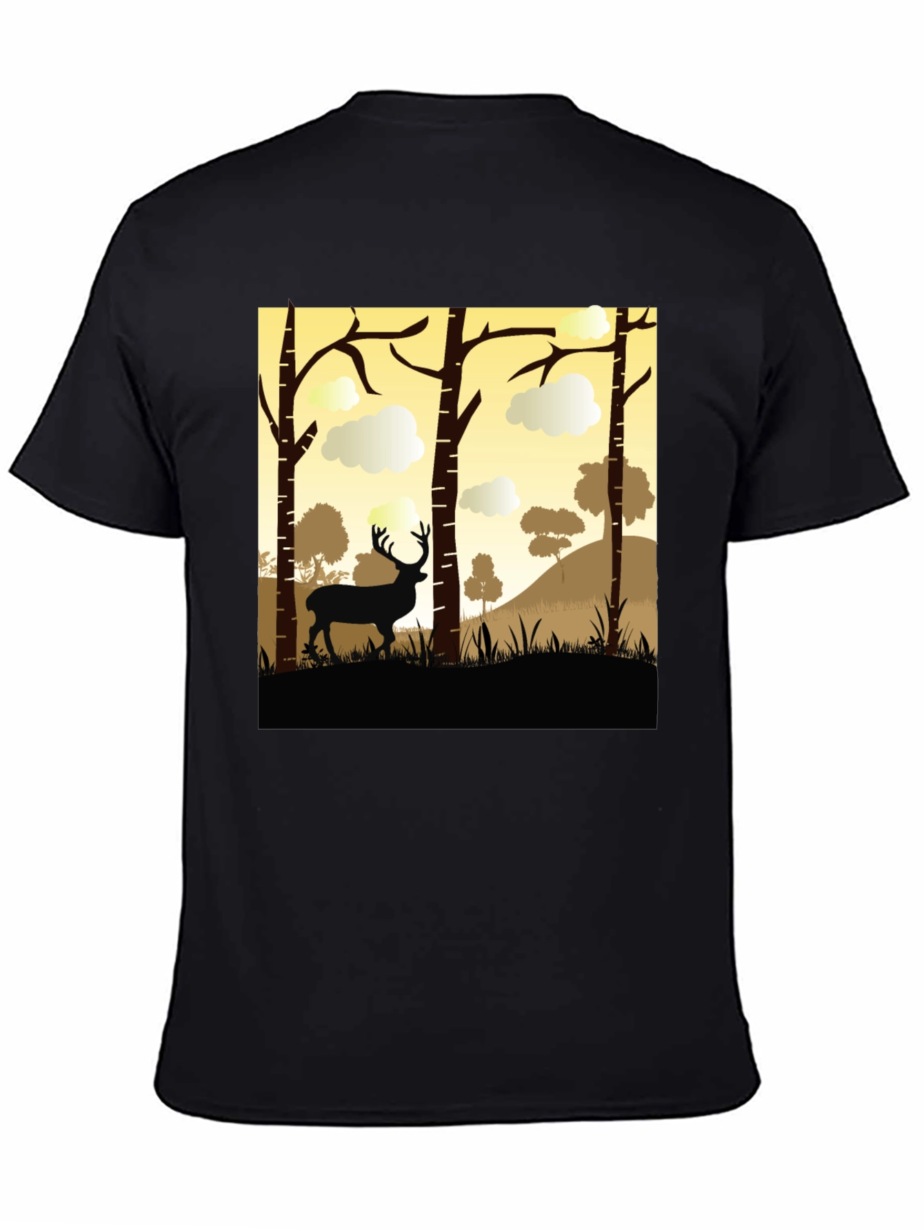 Black Deer Silhouette Forest Graphic Tee