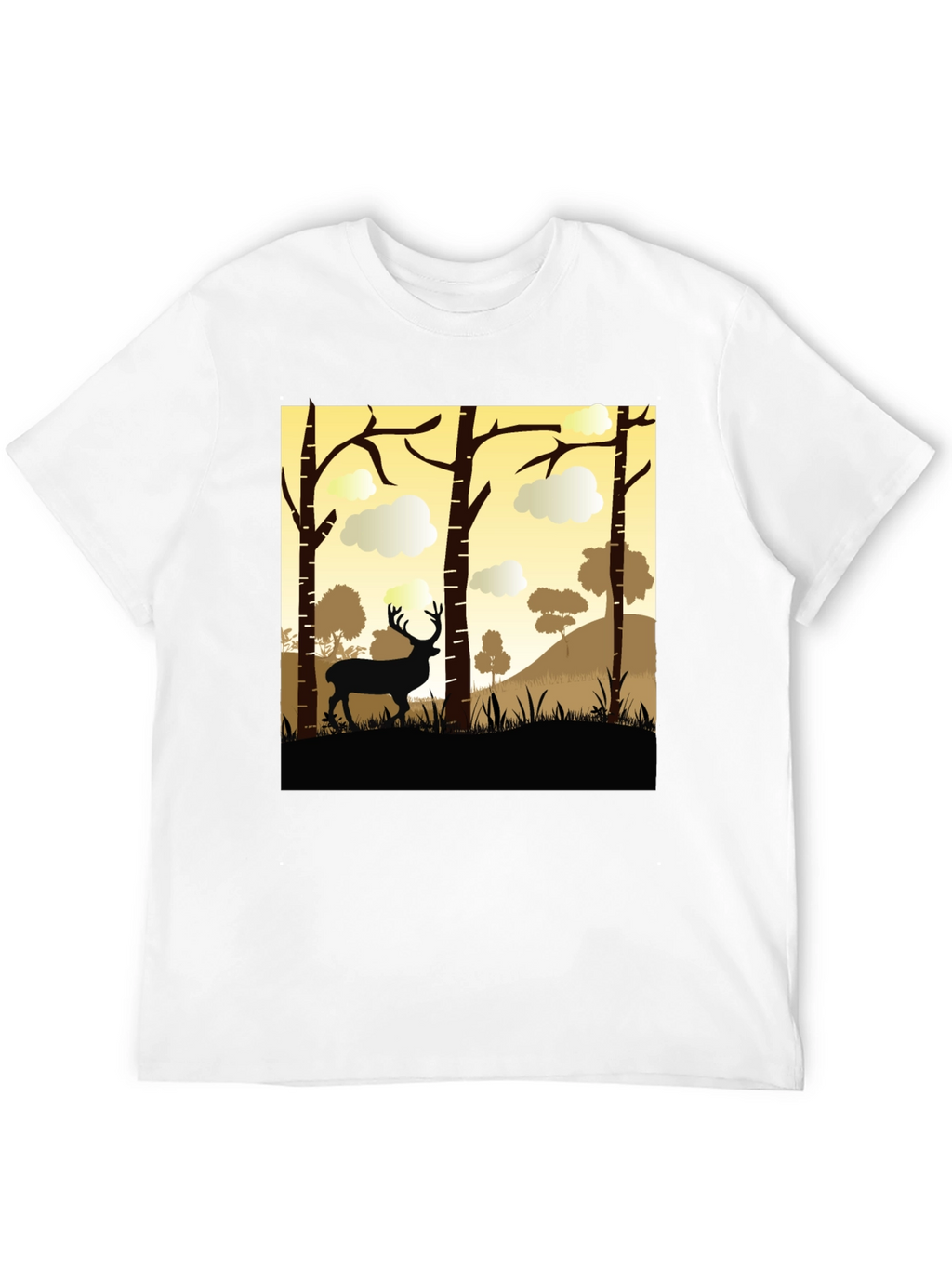 Black Deer Silhouette Forest Graphic Tee