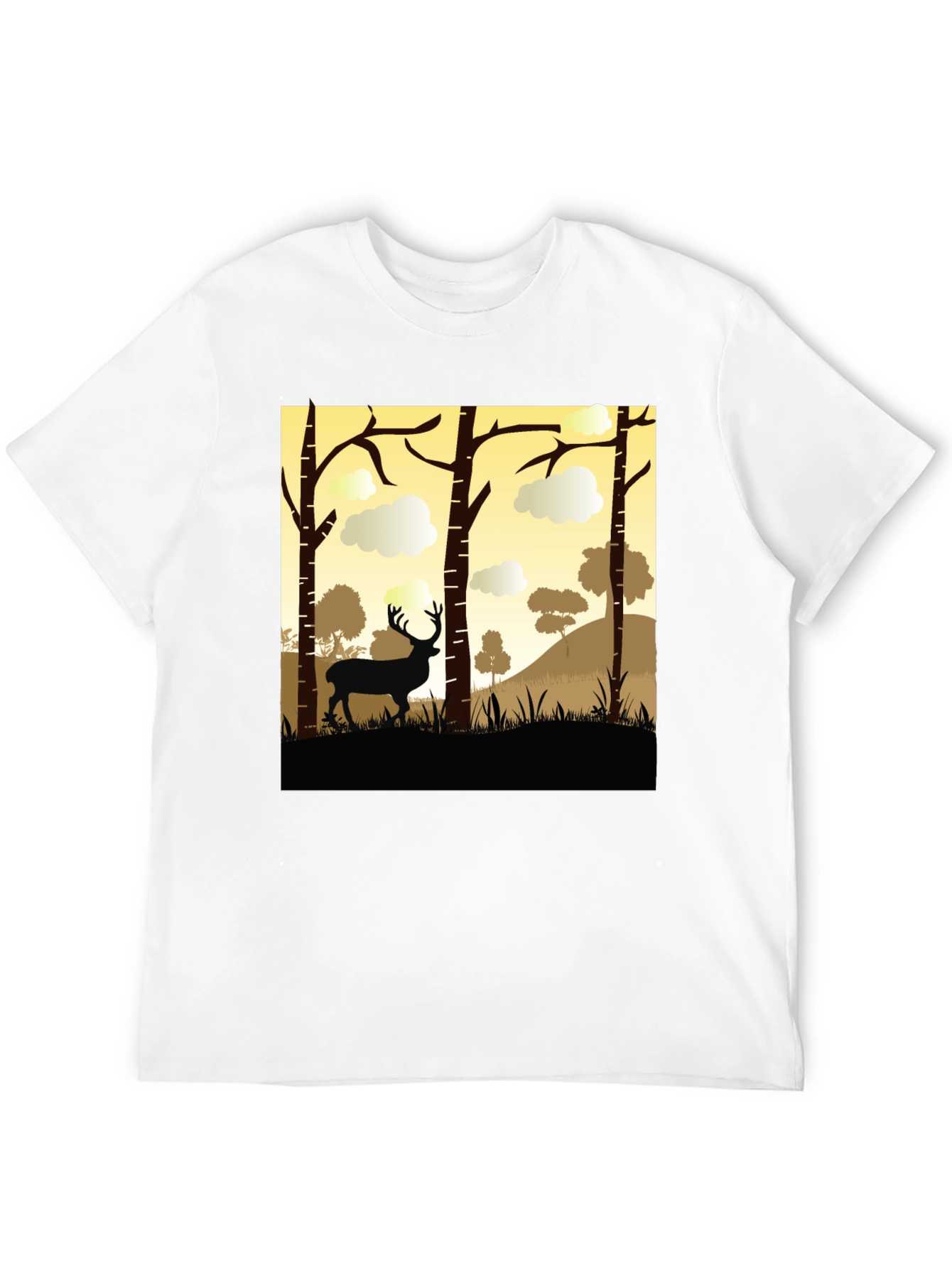 Black Deer Silhouette Forest Graphic Tee