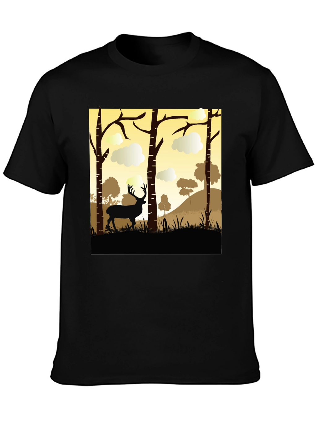 Black Deer Silhouette Forest Graphic Tee