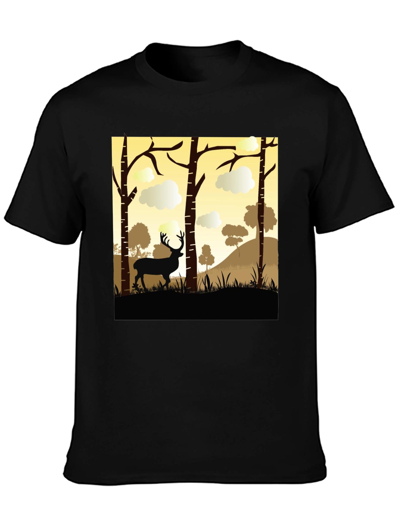 Black Deer Silhouette Forest Graphic Tee