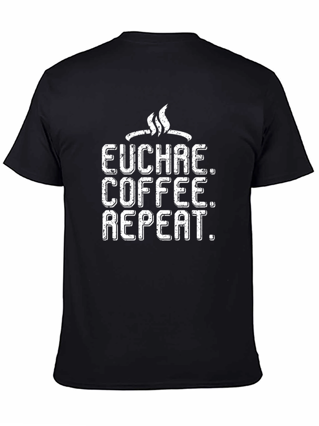 Euchre Coffee Repeat Graphic Tee - Black Cotton T-Shirt