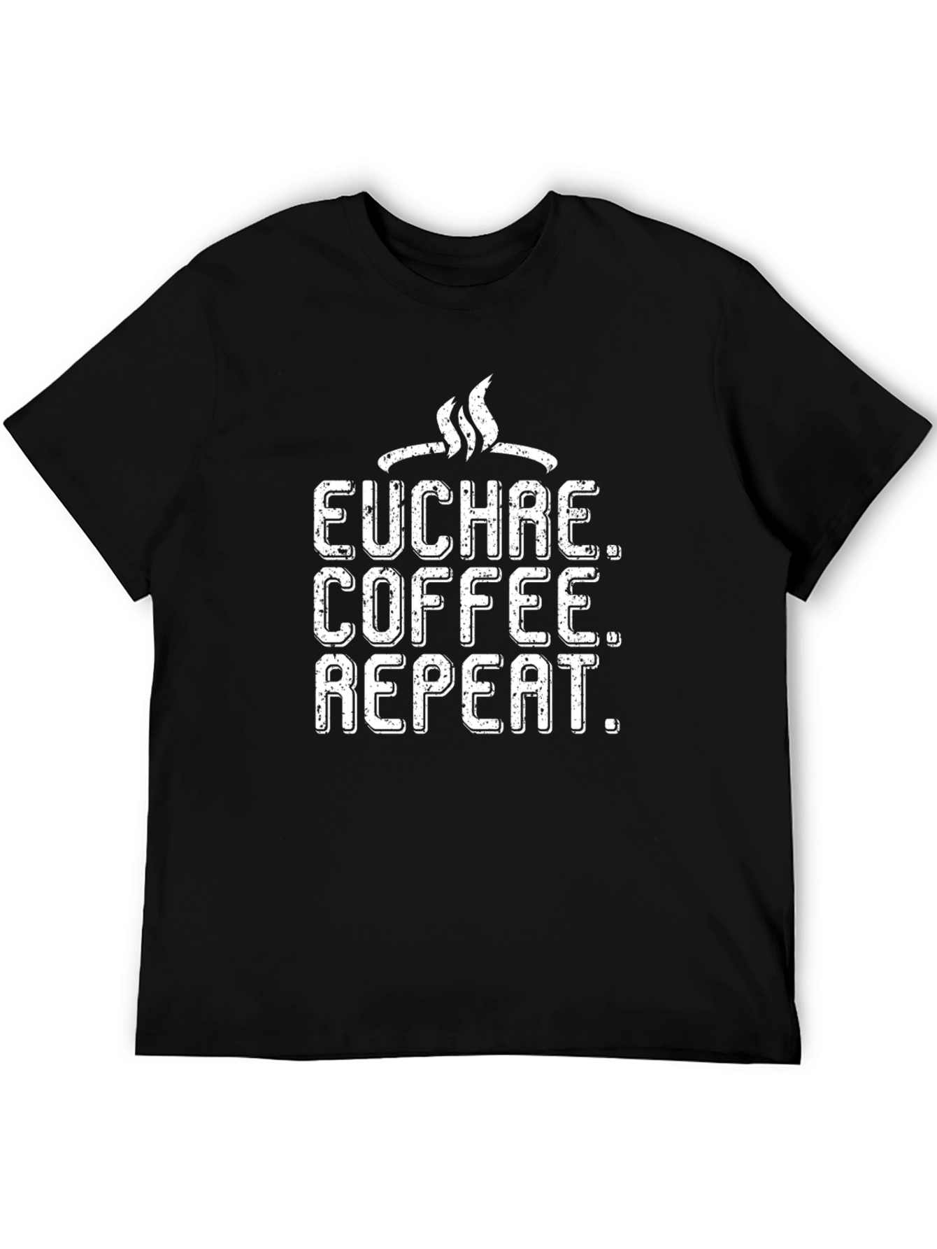 Euchre Coffee Repeat Graphic Tee - Black Cotton T-Shirt