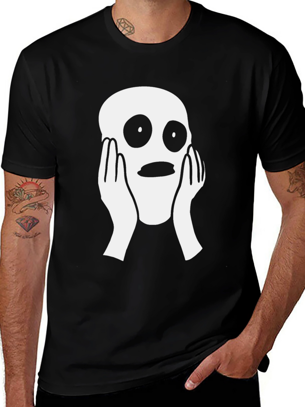 Scared Face Graphic Tee - Black Cotton Blend T-Shirt