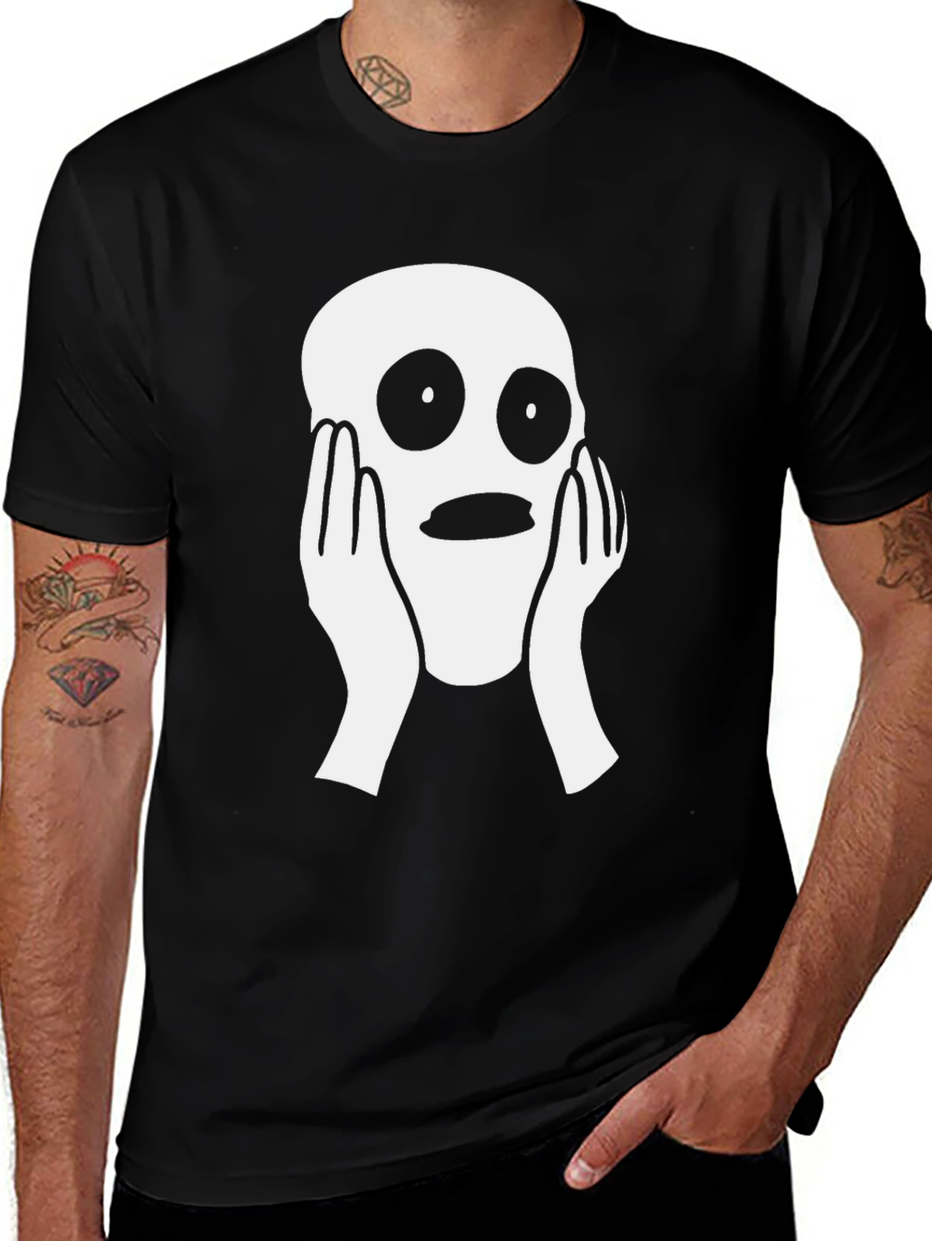Scared Face Graphic Tee - Black Cotton Blend T-Shirt