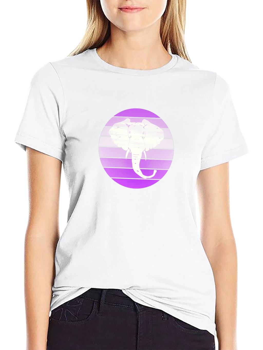 Elephant Silhouette Graphic Tee - Black Crew Neck