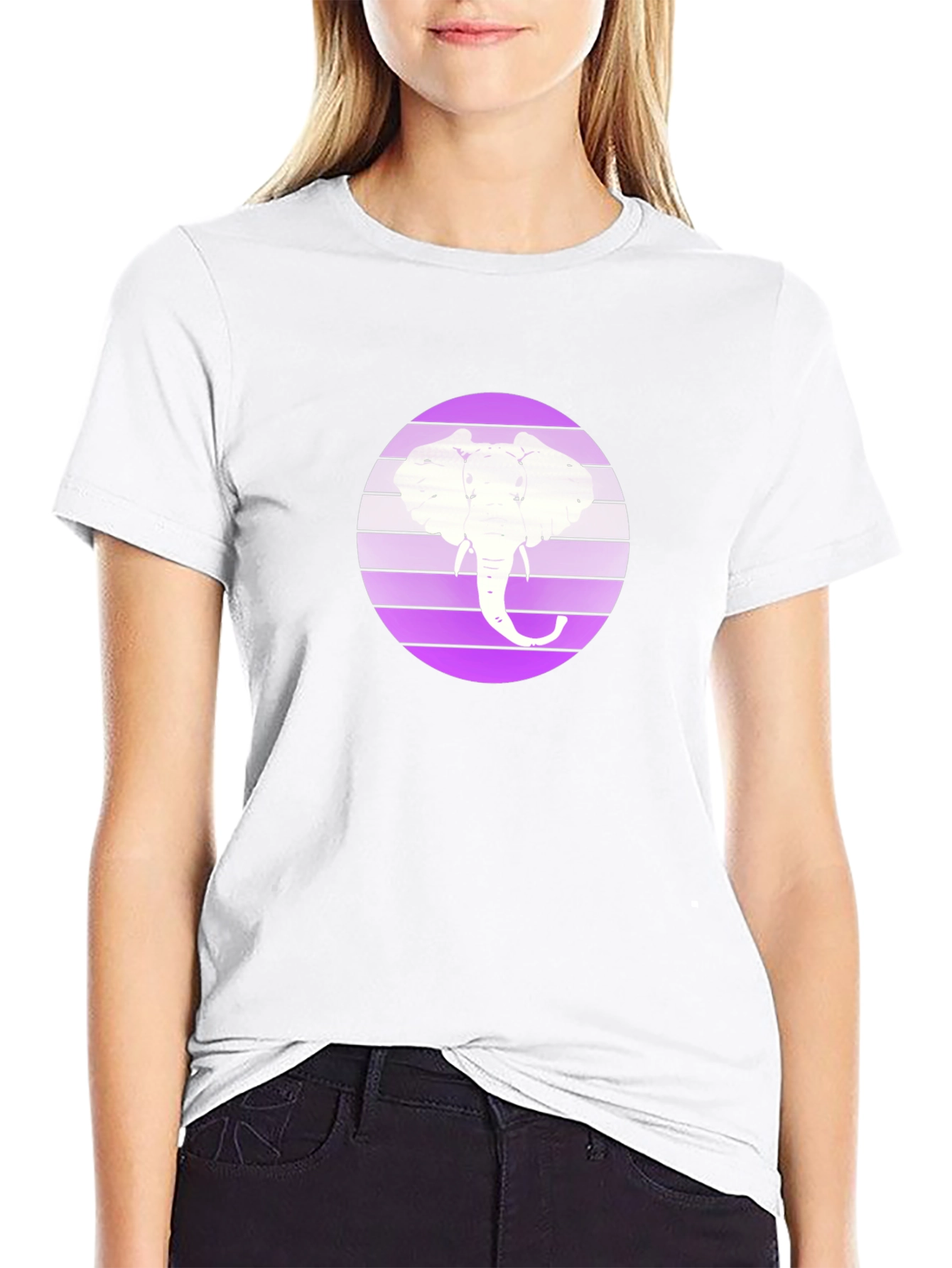 Elephant Silhouette Graphic Tee - Black Crew Neck