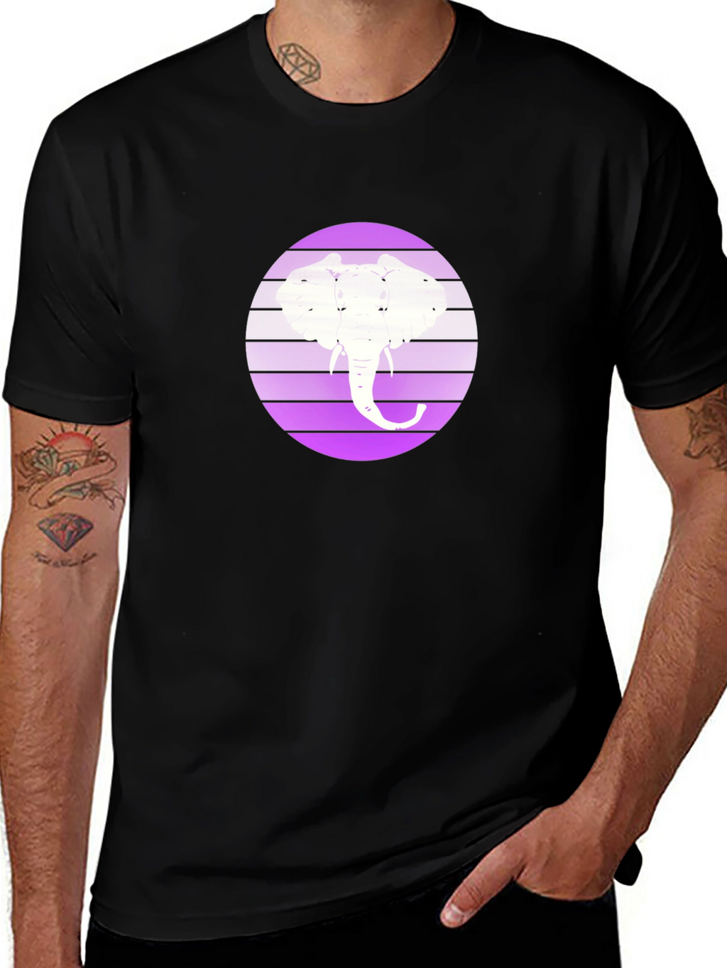 Elephant Silhouette Graphic Tee - Black Crew Neck