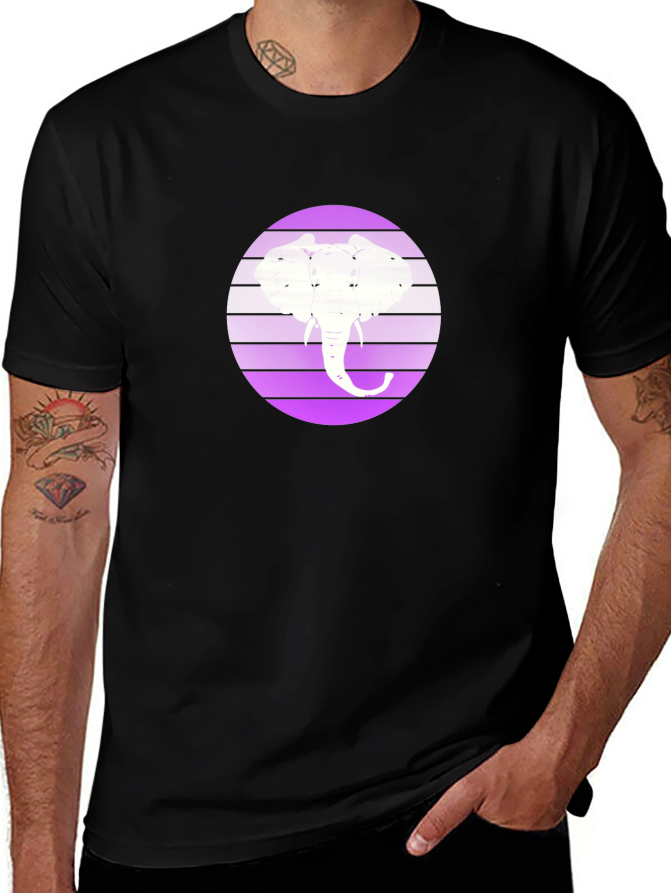 Elephant Silhouette Graphic Tee - Black Crew Neck