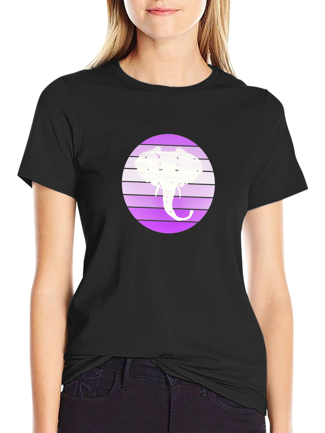 Elephant Silhouette Graphic Tee - Black Crew Neck