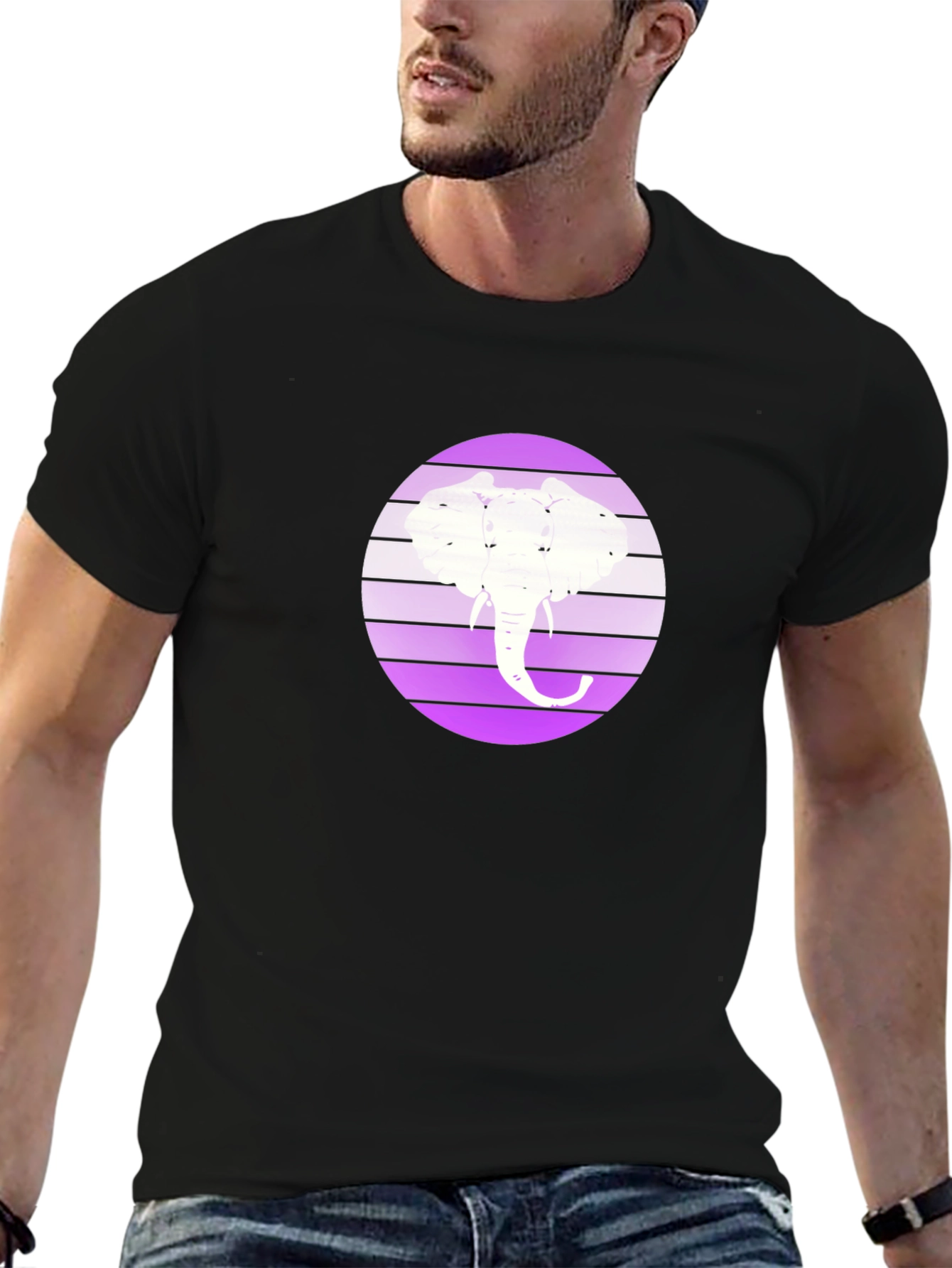 Elephant Silhouette Graphic Tee - Black Crew Neck