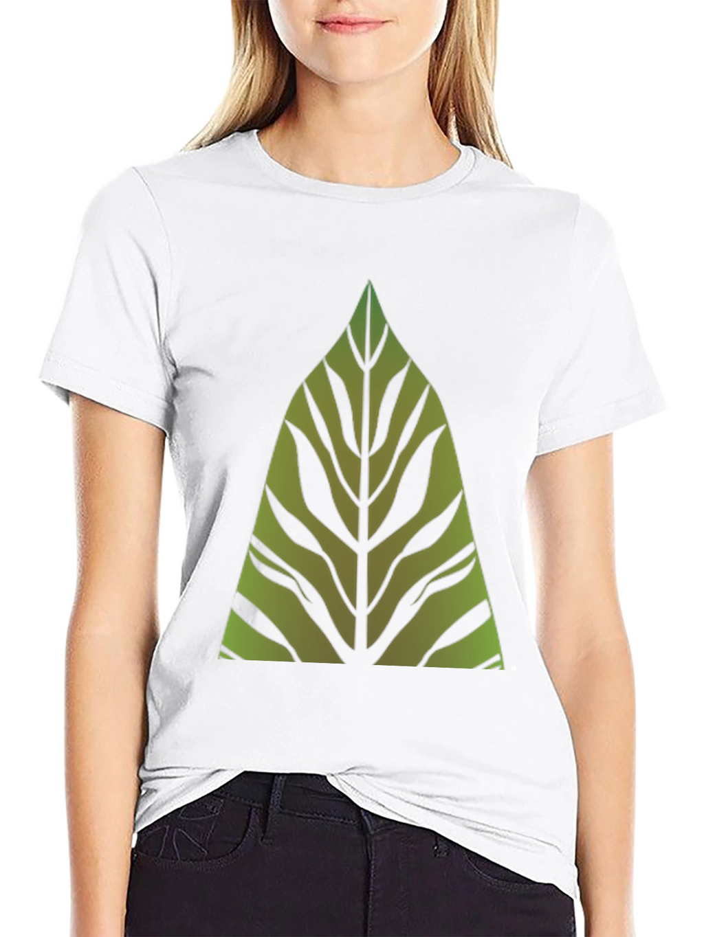 Green Leaf Graphic Print Black T-Shirt