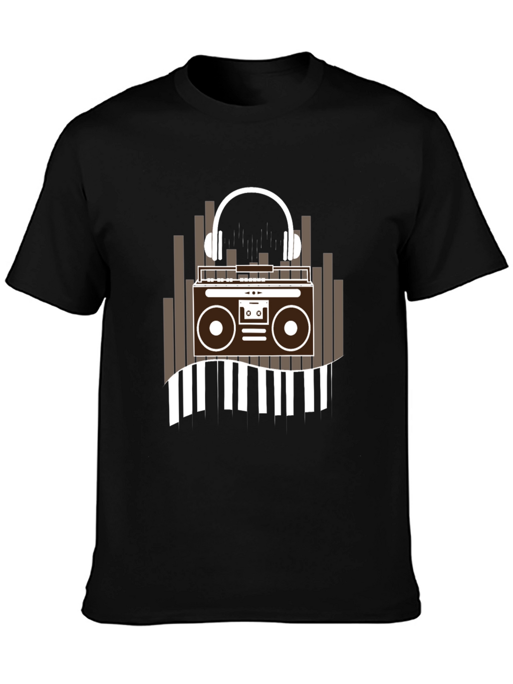 Retro Music Graphic Tee - Boombox and Headphones