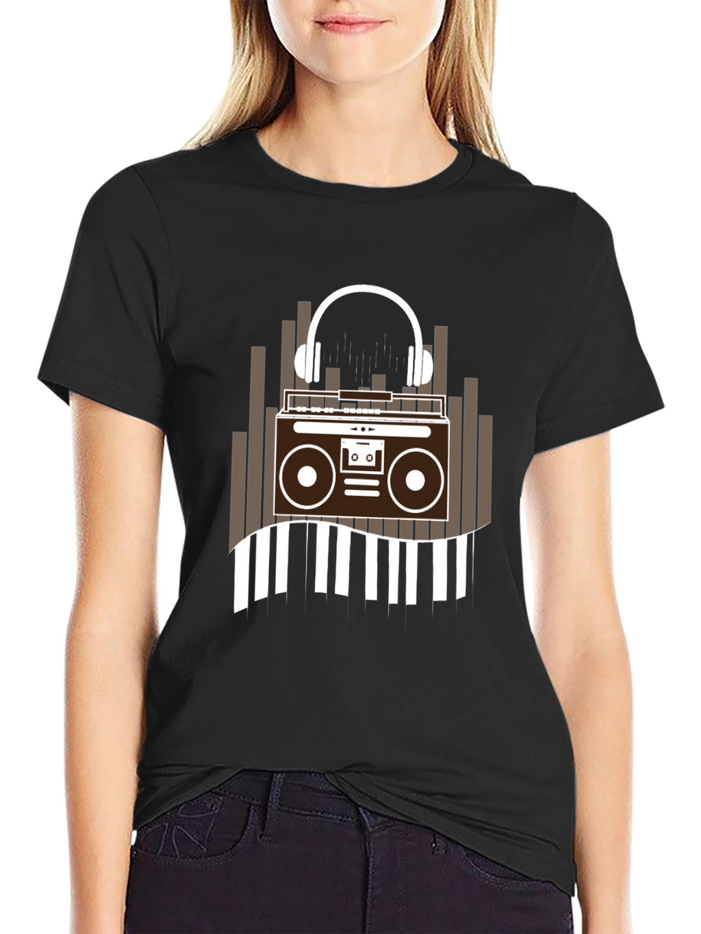 Retro Music Graphic Tee - Boombox and Headphones