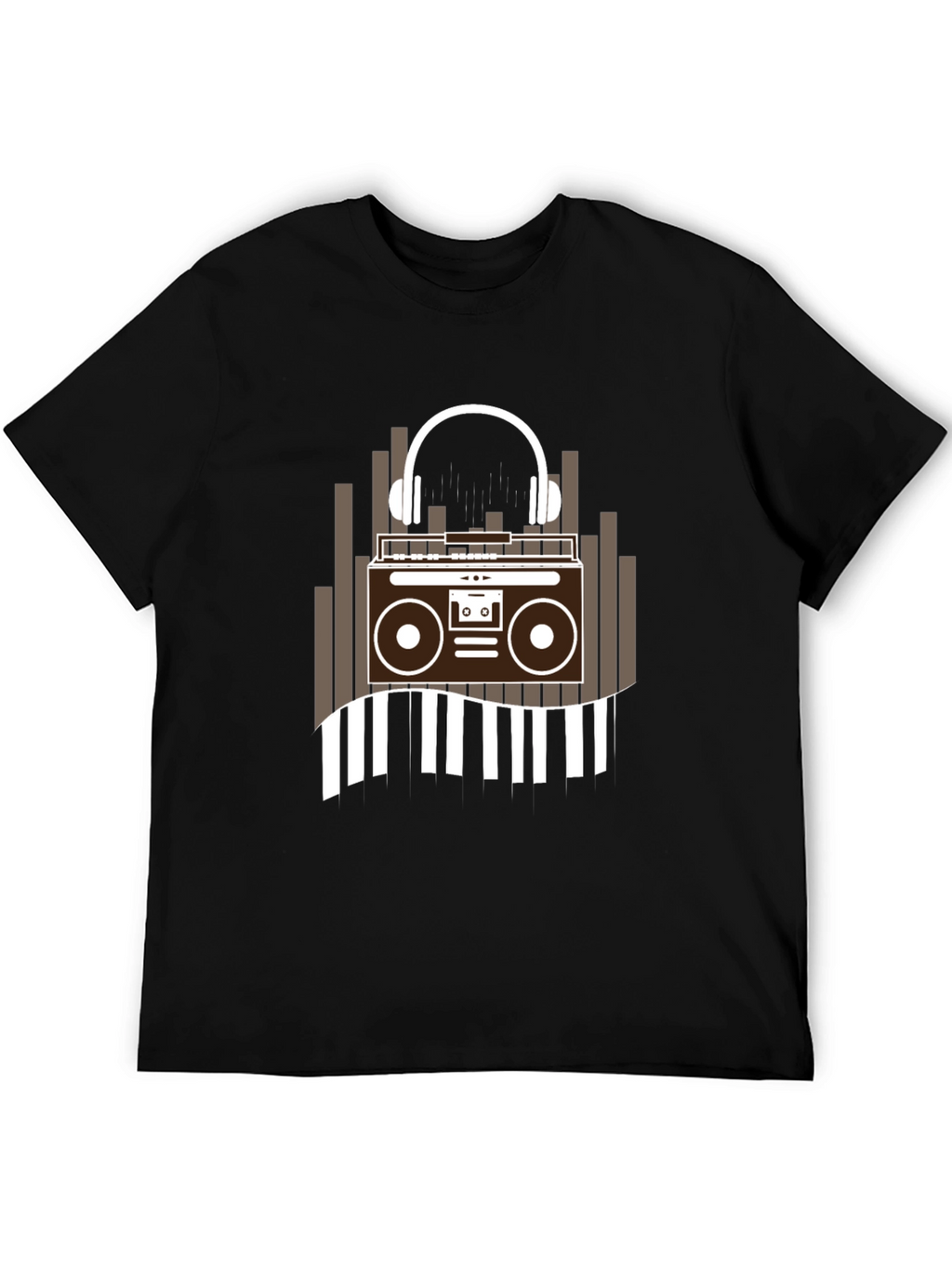 Retro Music Graphic Tee - Boombox and Headphones