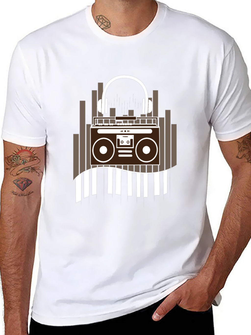 Retro Music Graphic Tee - Boombox and Headphones
