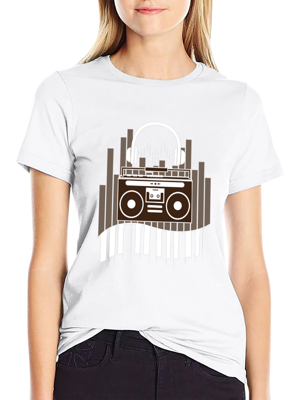 Retro Music Graphic Tee - Boombox and Headphones