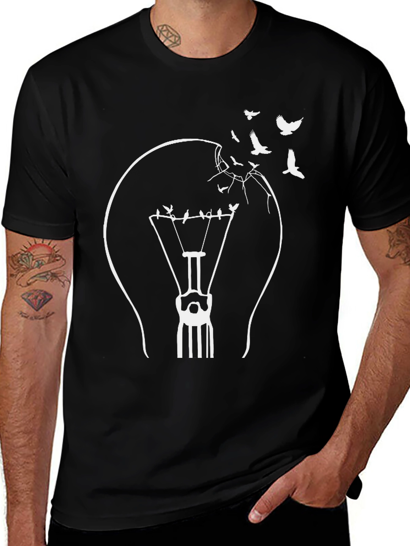 Bird Light Bulb Graphic Tee - Unique Design!