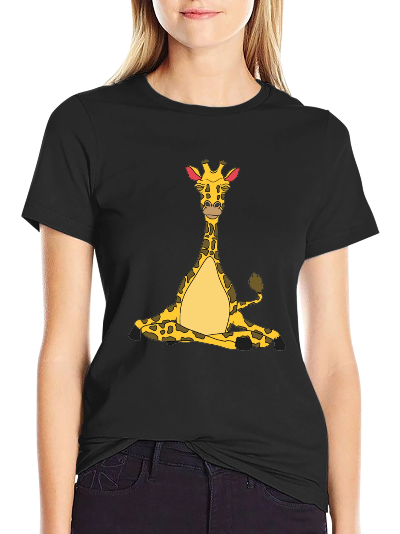 Yoga Giraffe Black T-Shirt