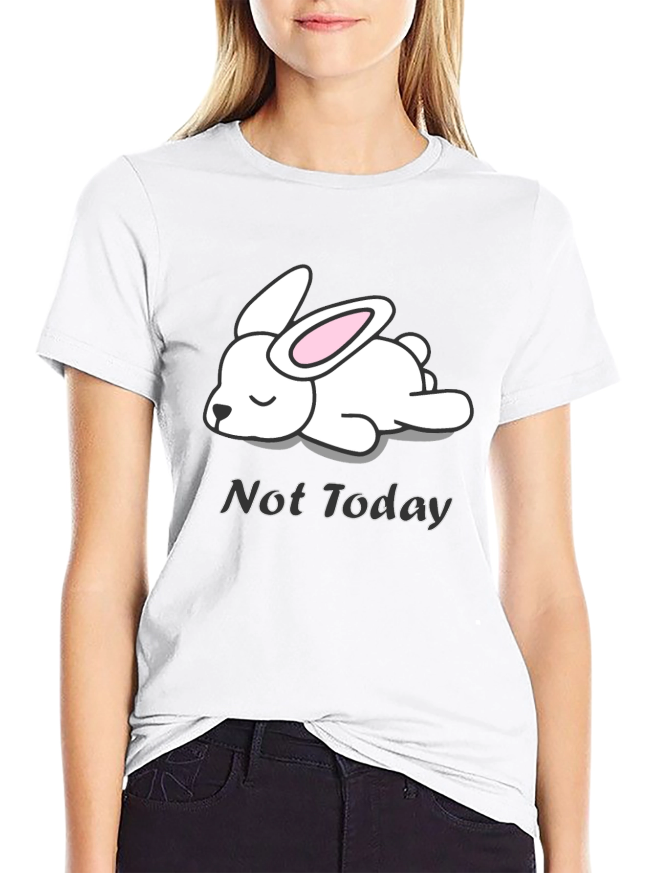 Not Today Rabbit Graphic Tee - Black Cotton T-Shirt