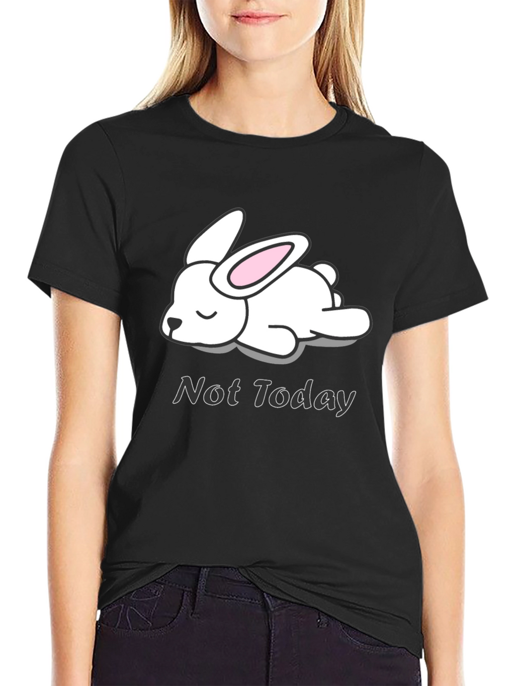 Not Today Rabbit Graphic Tee - Black Cotton T-Shirt