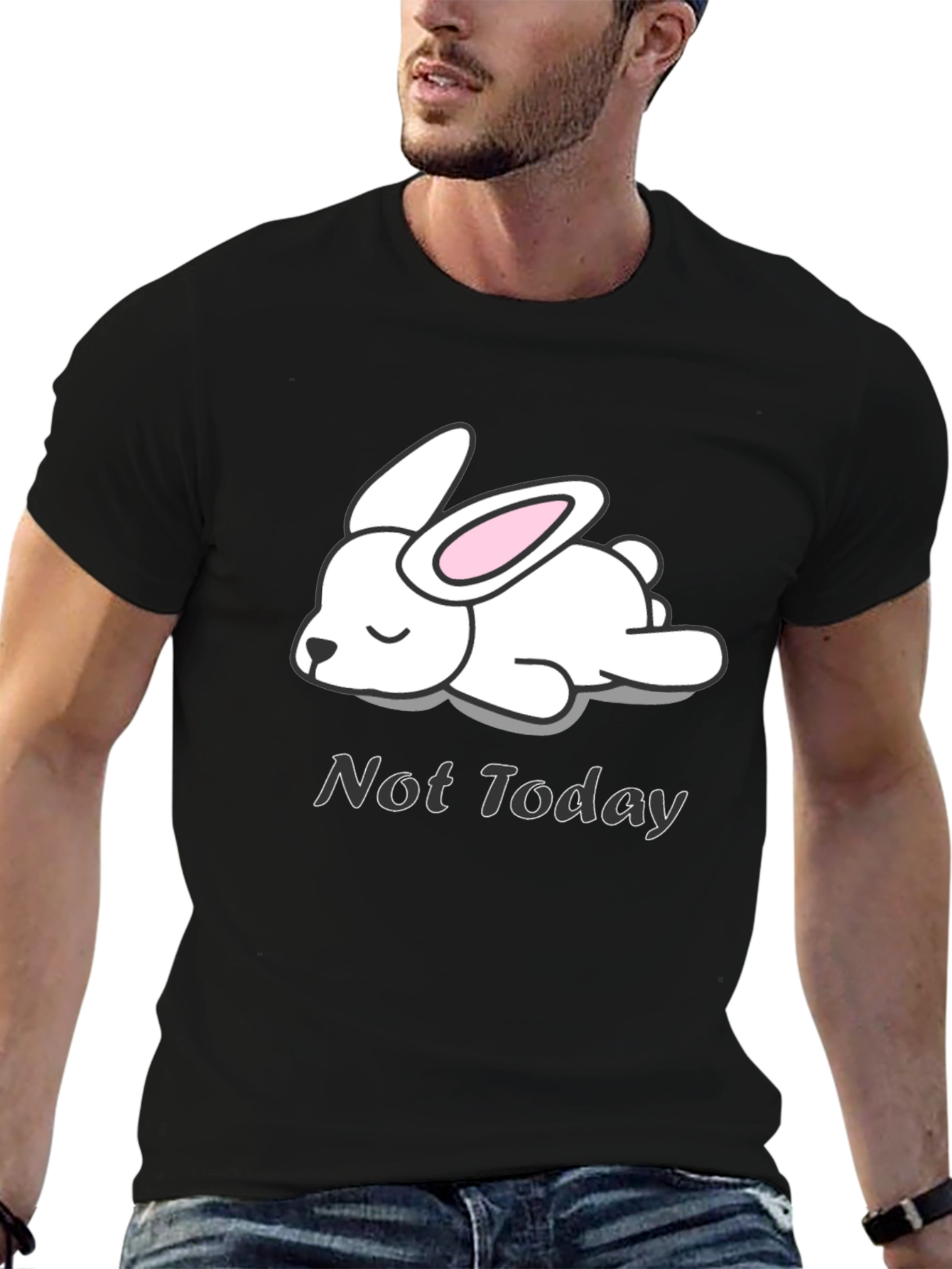 Not Today Rabbit Graphic Tee - Black Cotton T-Shirt