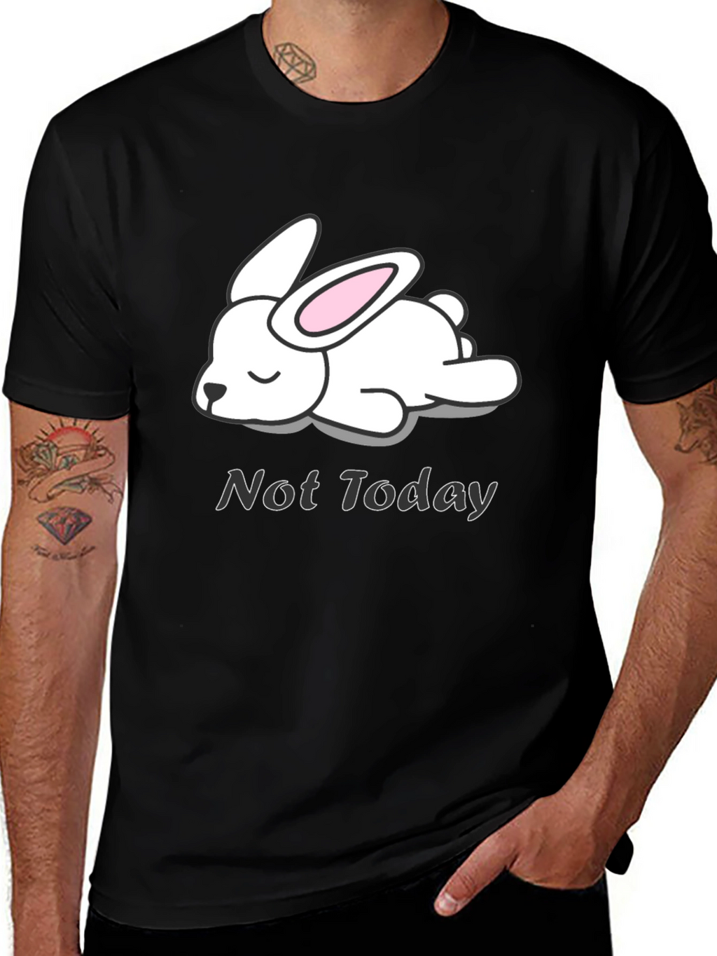 Not Today Rabbit Graphic Tee - Black Cotton T-Shirt