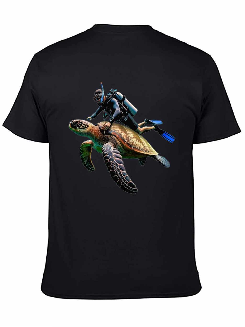 Scuba Diver Turtle Ride Black T-Shirt