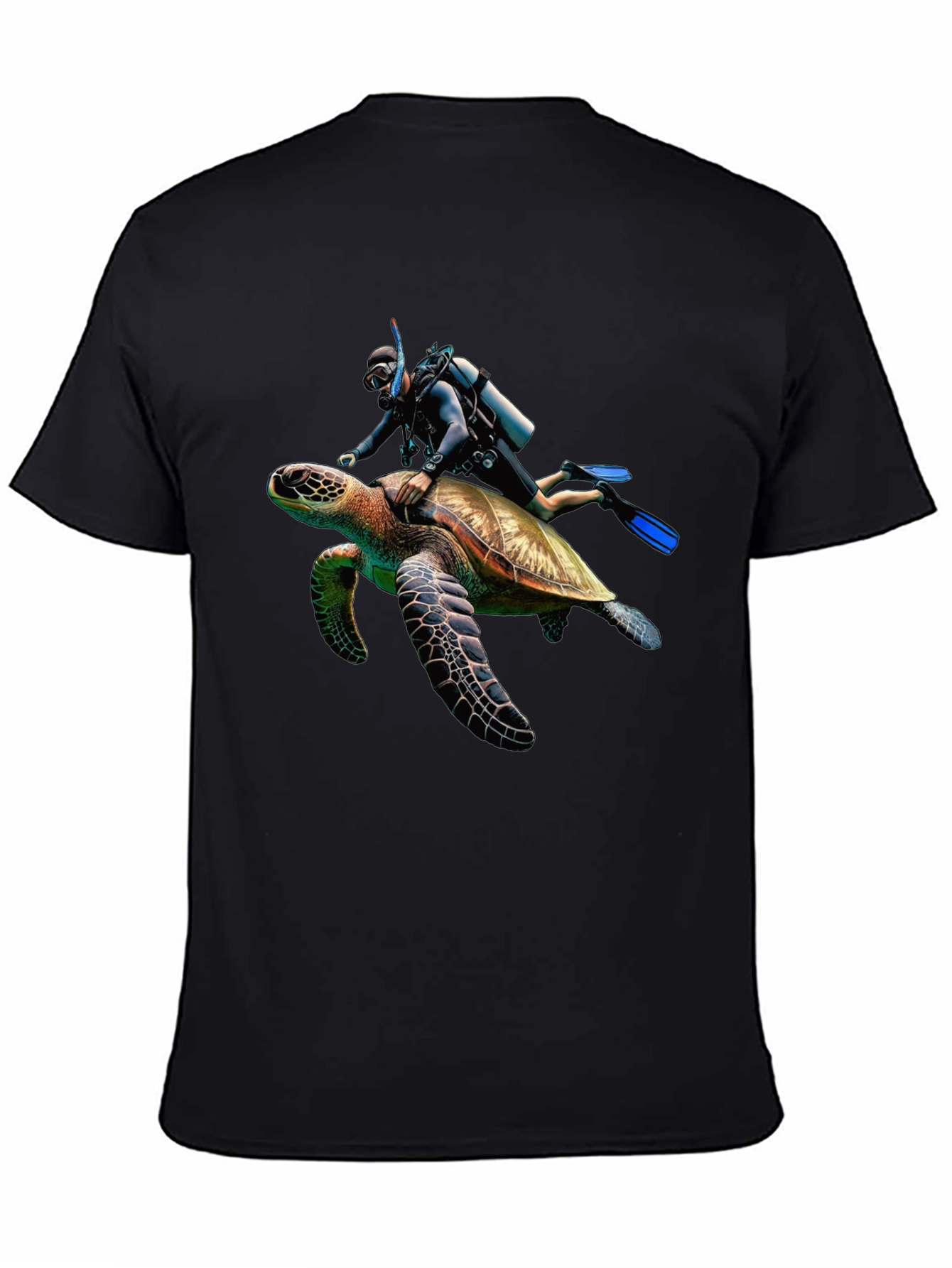 Scuba Diver Turtle Ride Black T-Shirt