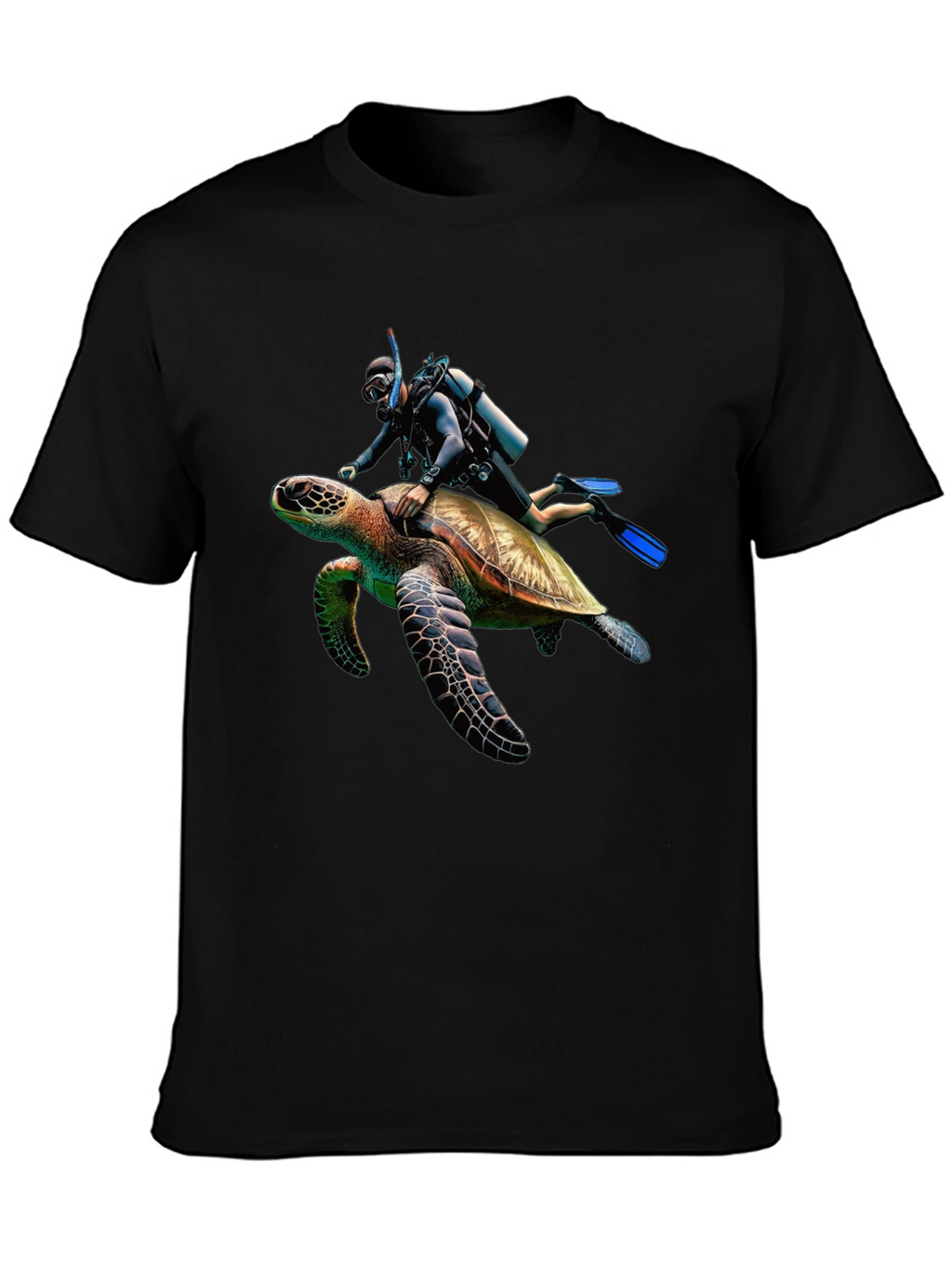 Scuba Diver Turtle Ride Black T-Shirt