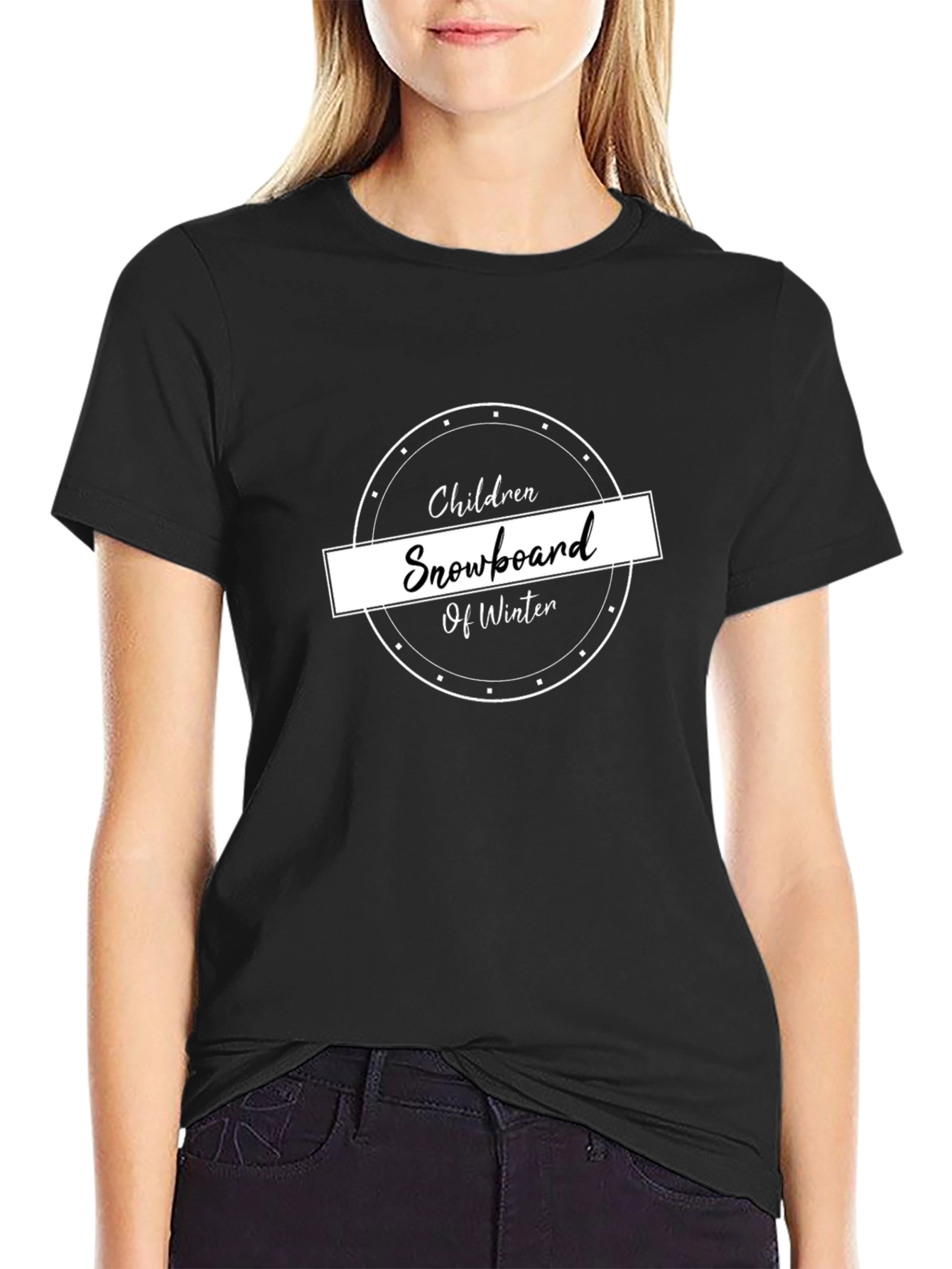 Children Snowboard Winter Black T-Shirt