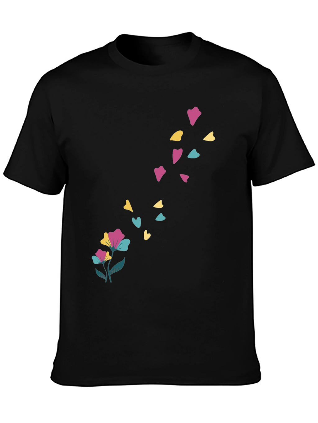 Floral Heart Petal Black T-Shirt