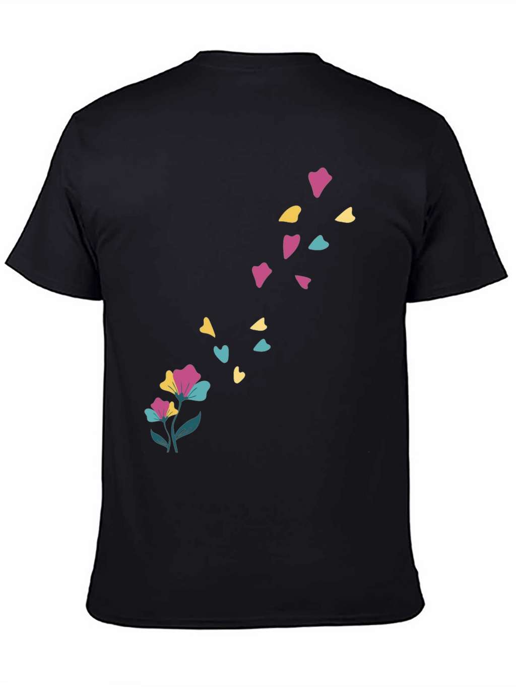 Floral Heart Petal Black T-Shirt