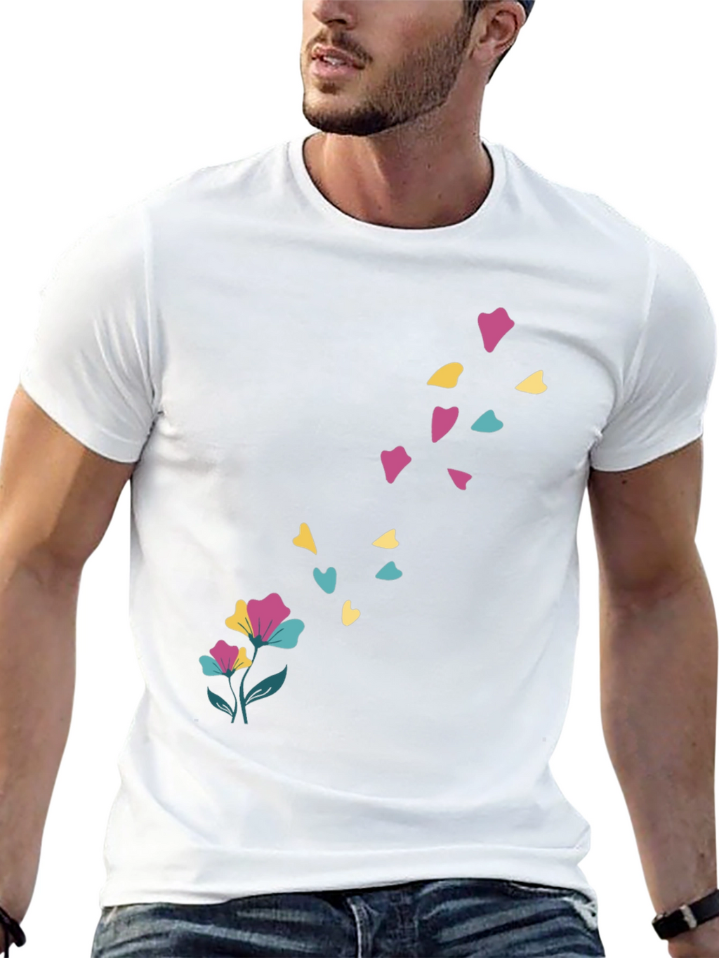 Floral Heart Petal Black T-Shirt