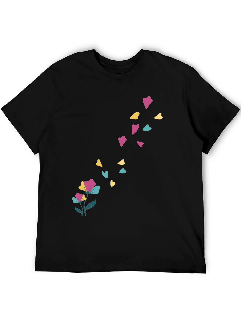 Floral Heart Petal Black T-Shirt
