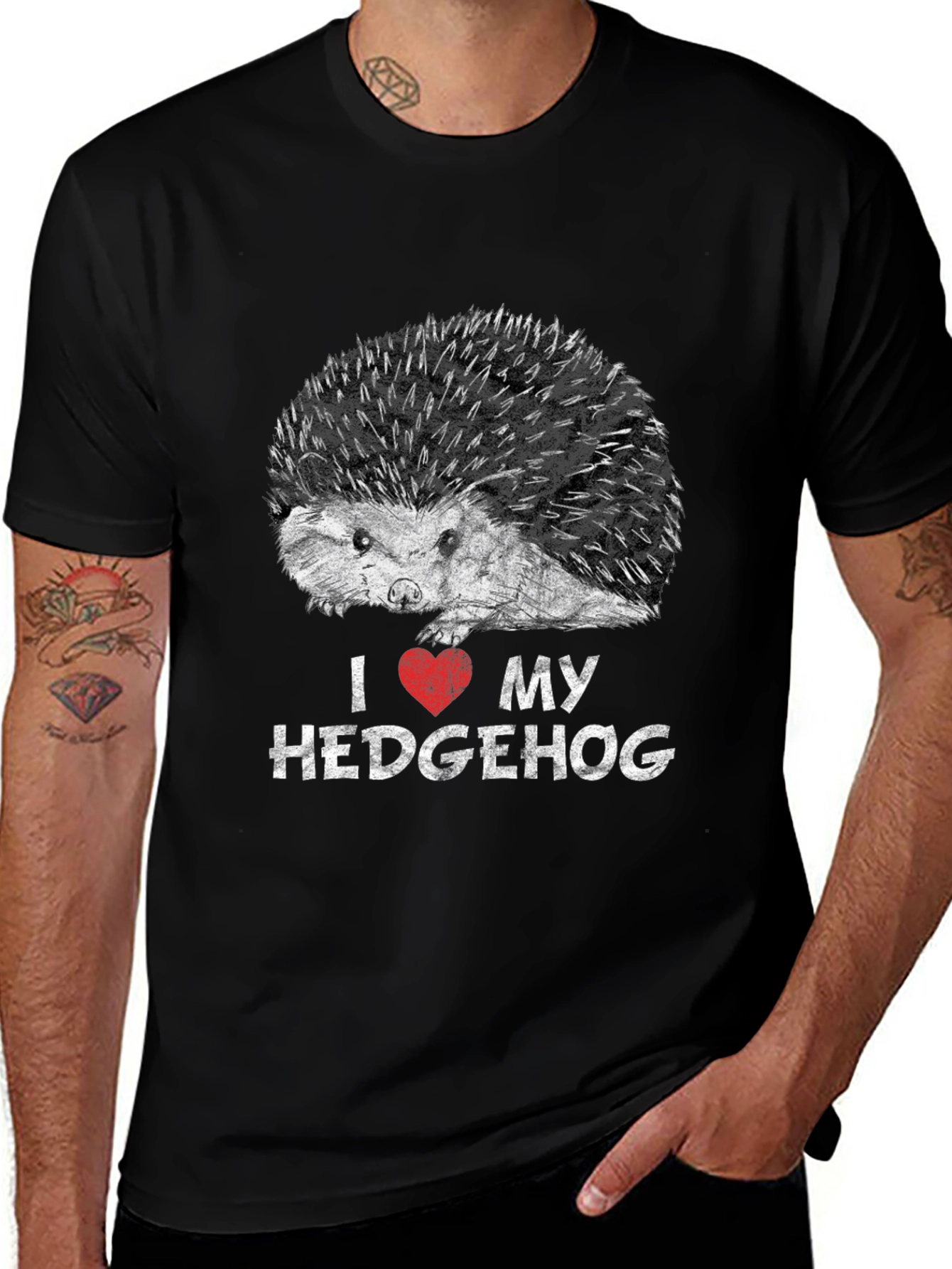I Love My Hedgehog Black Graphic T-Shirt