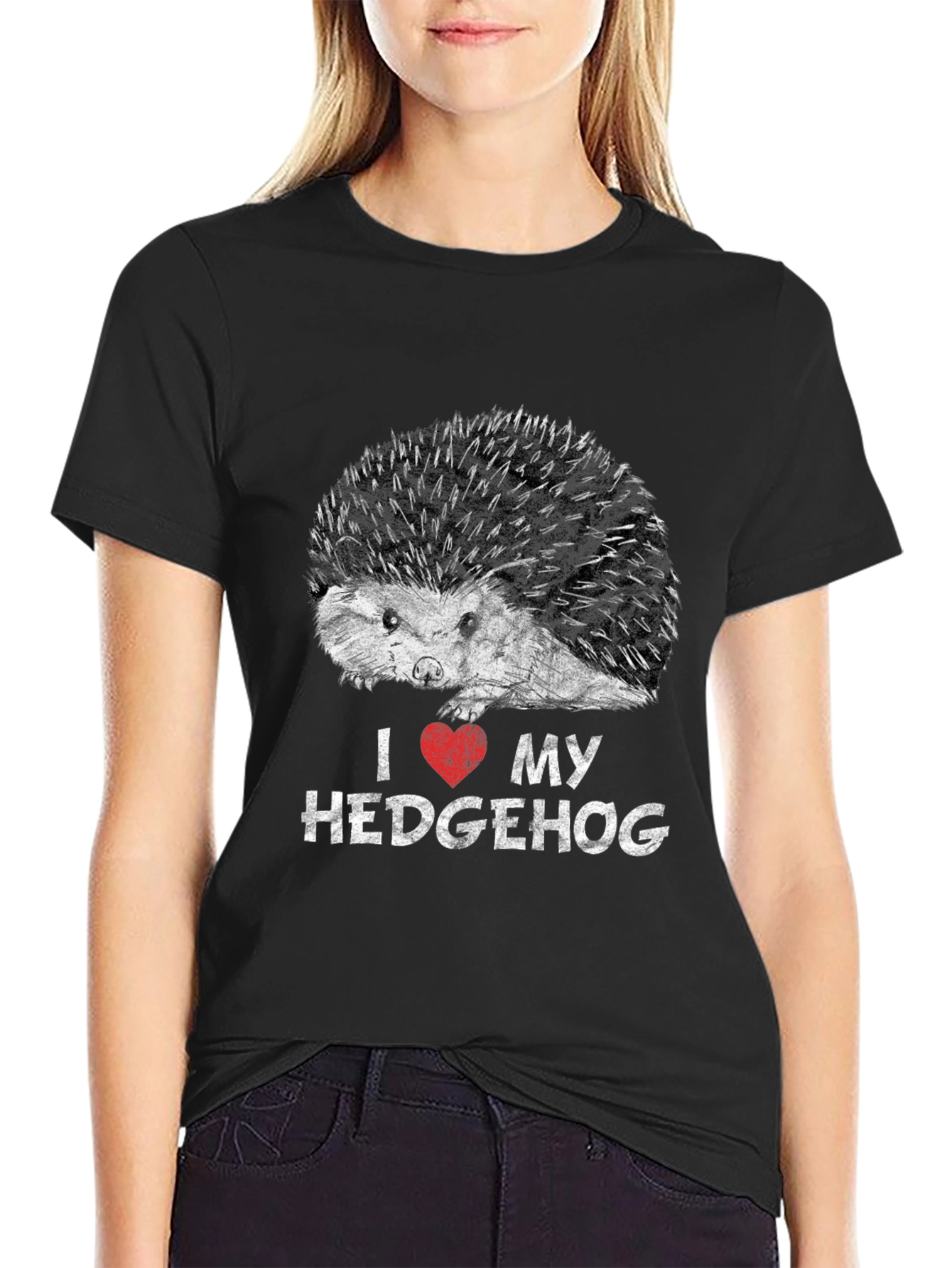 I Love My Hedgehog Black Graphic T-Shirt