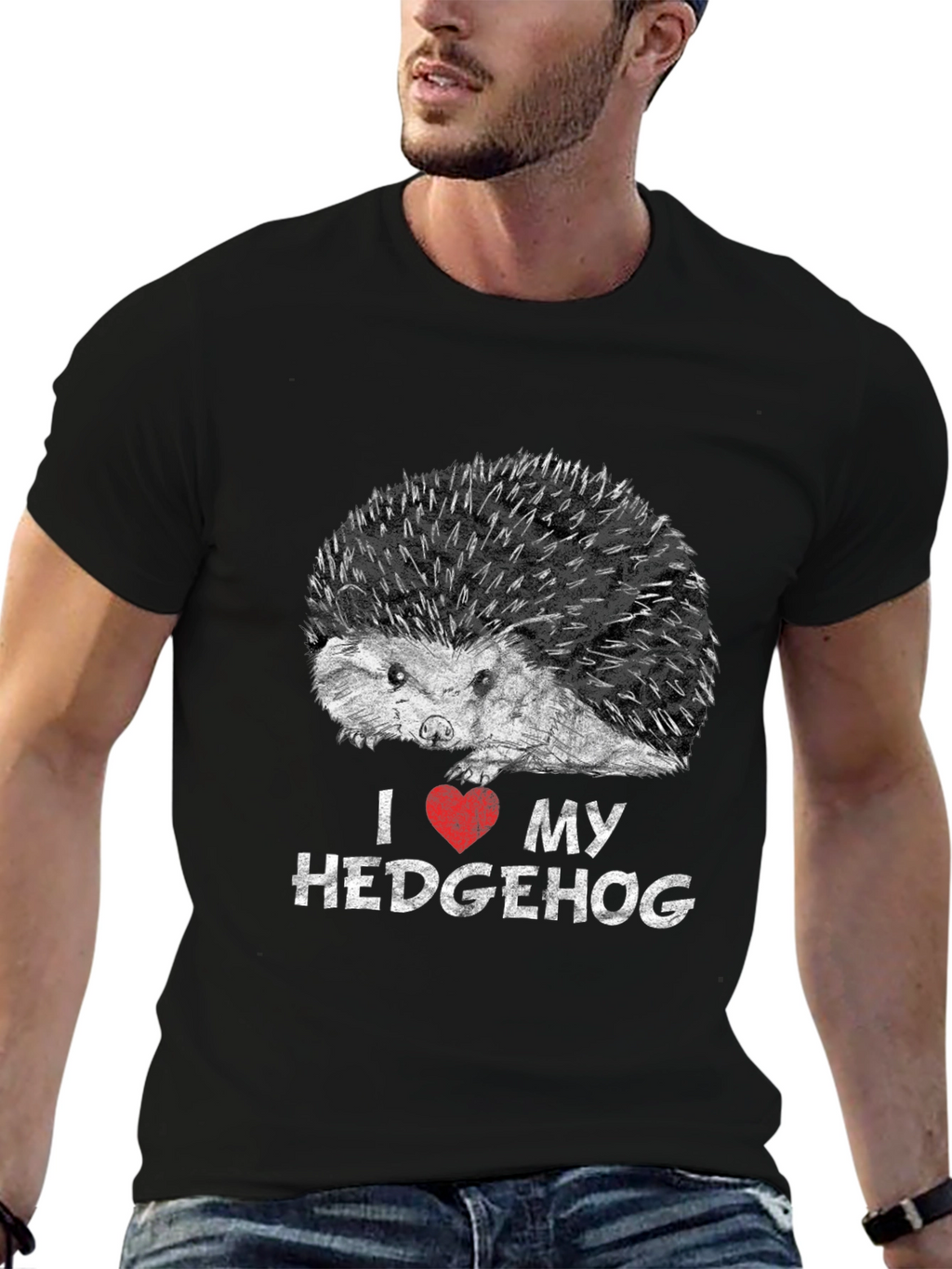 I Love My Hedgehog Black Graphic T-Shirt