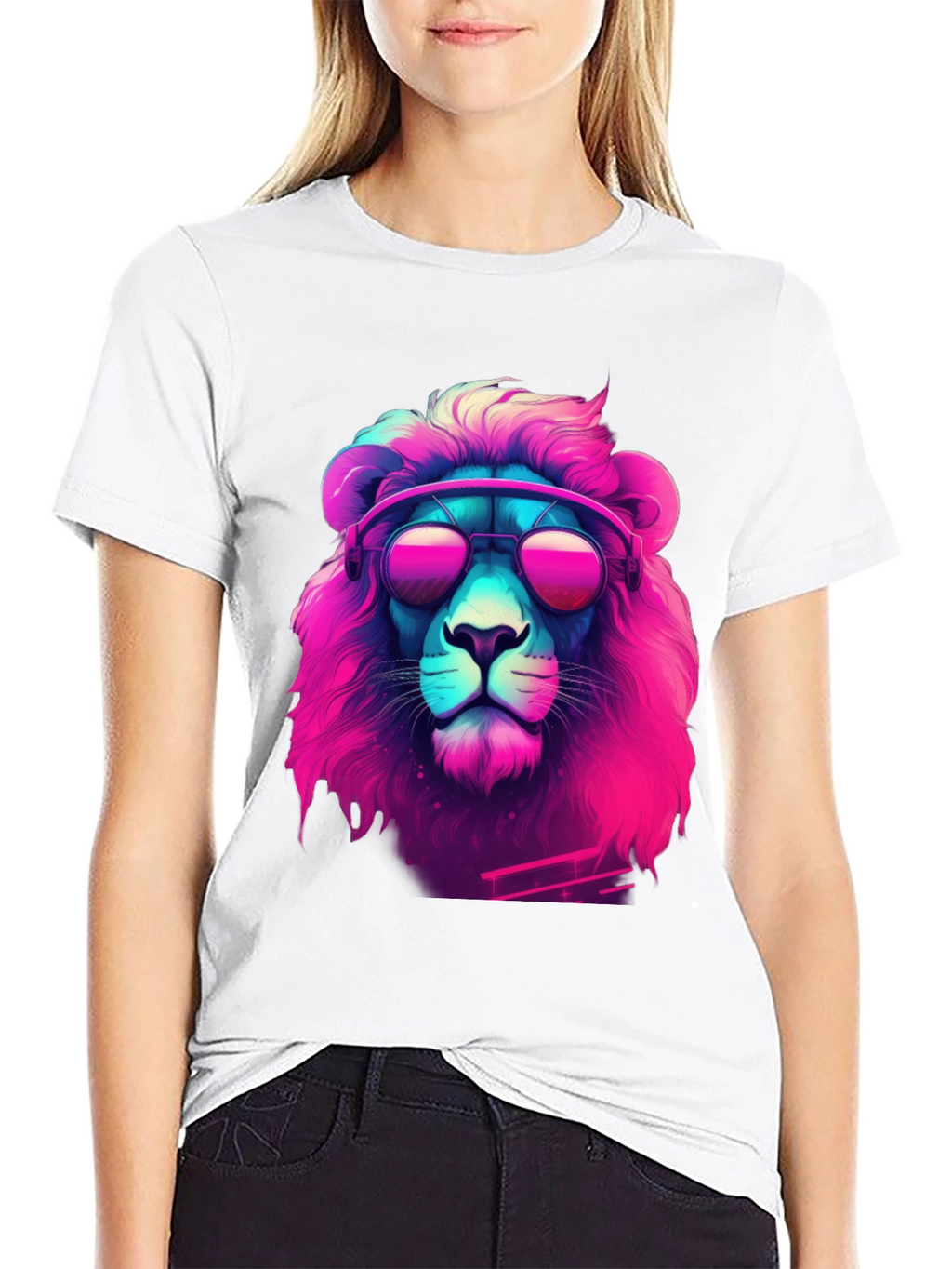 Retro Lion Graphic Tee - Cool Neon Style