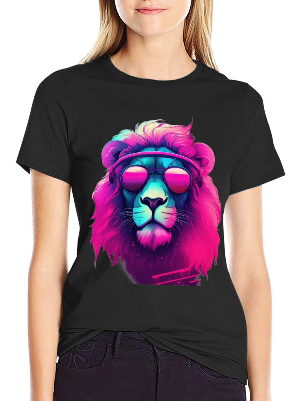 Retro Lion Graphic Tee - Cool Neon Style