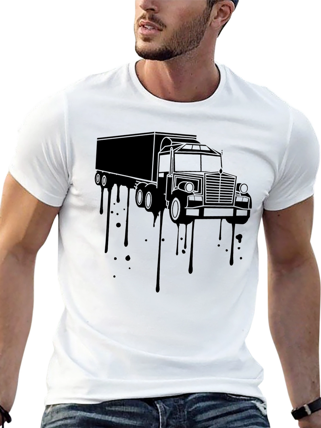Truck Drip Graphic Tee - Black Cotton