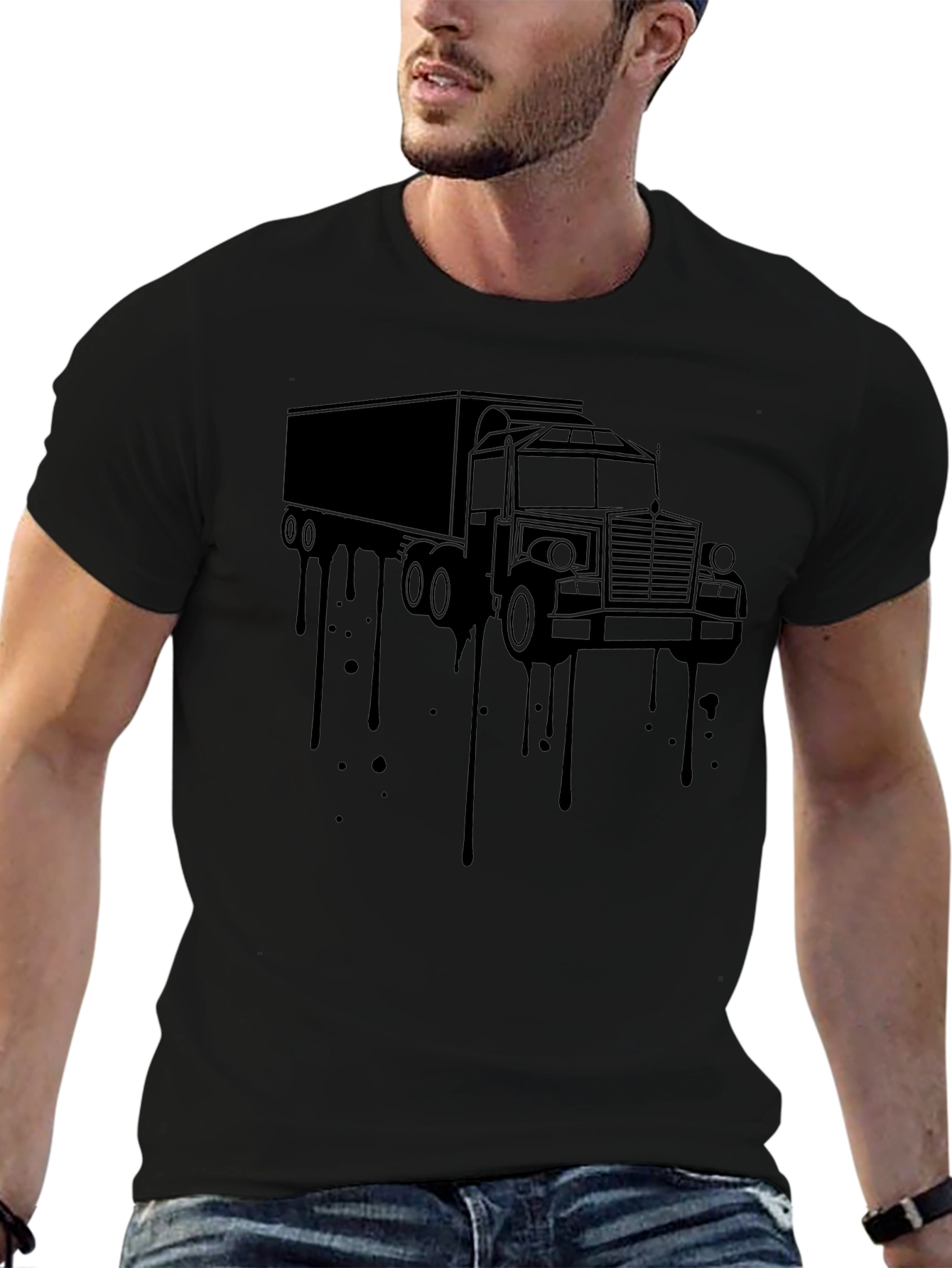 Truck Drip Graphic Tee - Black Cotton