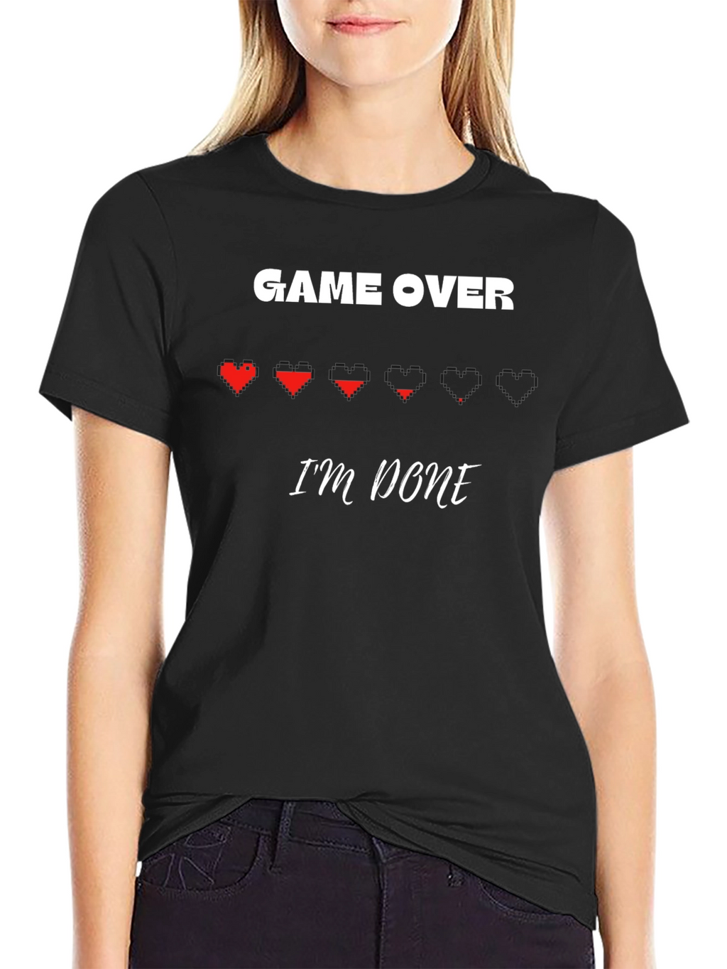 Game Over Im Done - Pixel Heart Gamer T-Shirt