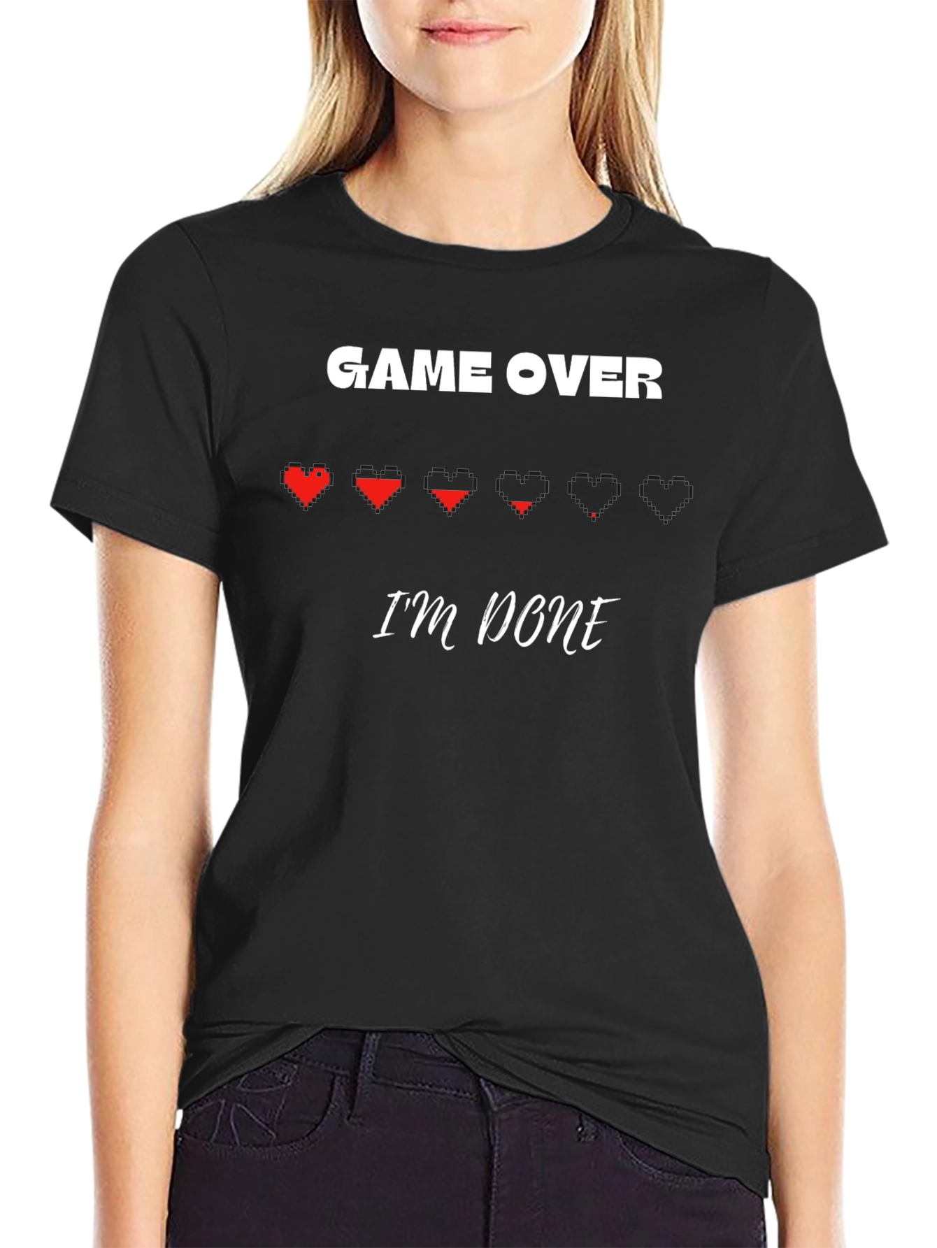 Game Over Im Done - Pixel Heart Gamer T-Shirt