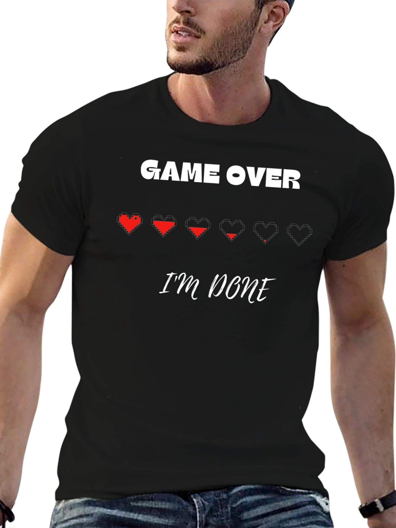 Game Over Im Done - Pixel Heart Gamer T-Shirt